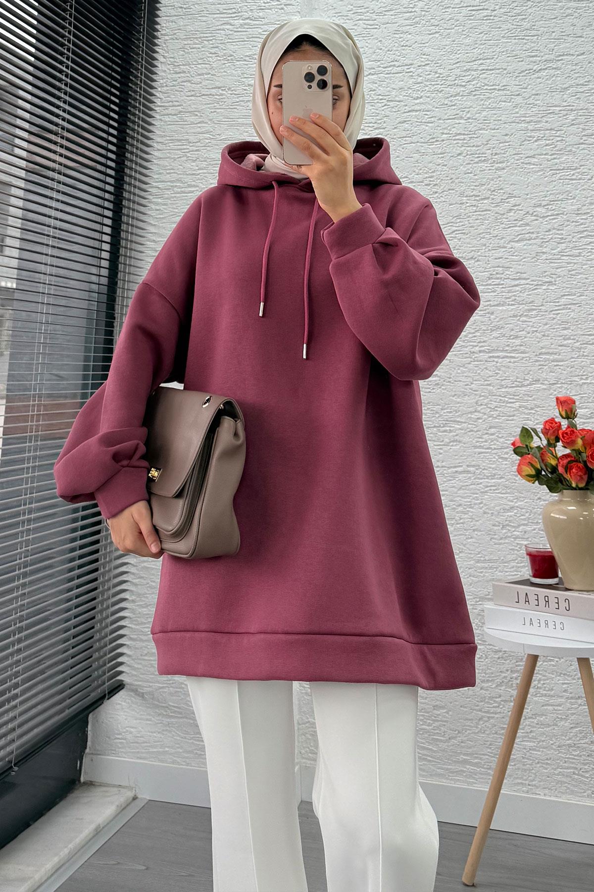 Kapüşonlu Oversize Kadın Sweatshirt - Gülkurusu