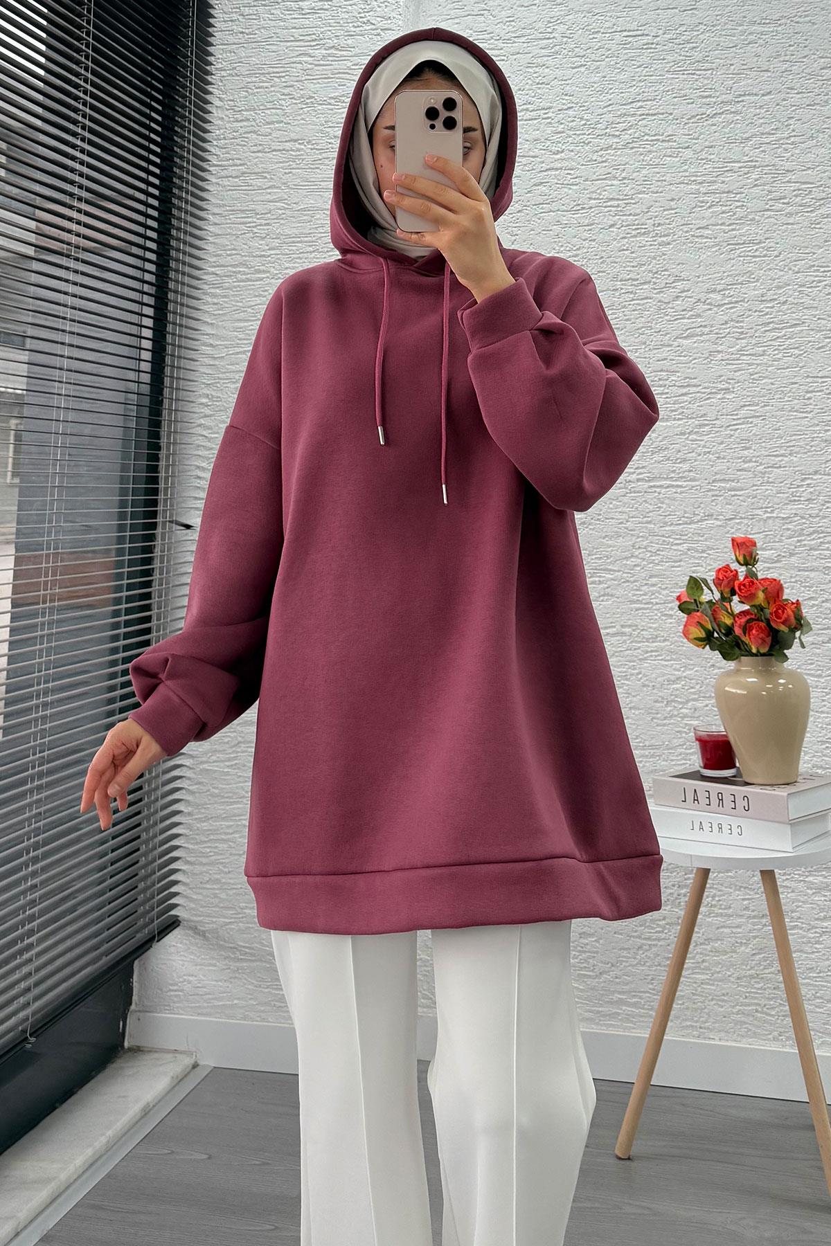 Kapüşonlu Oversize Kadın Sweatshirt - Gülkurusu