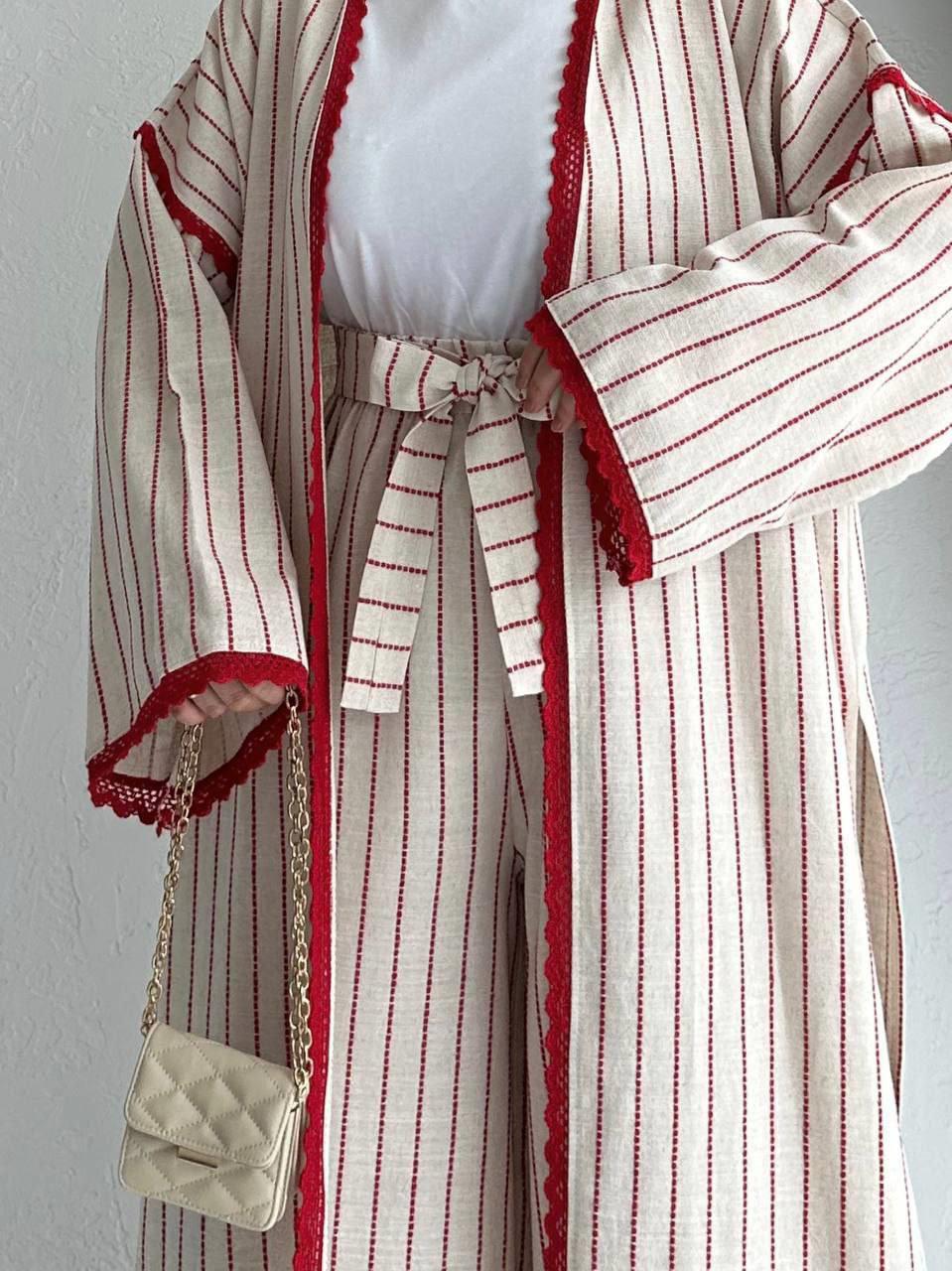 Kırmızı Linen Keten Takım