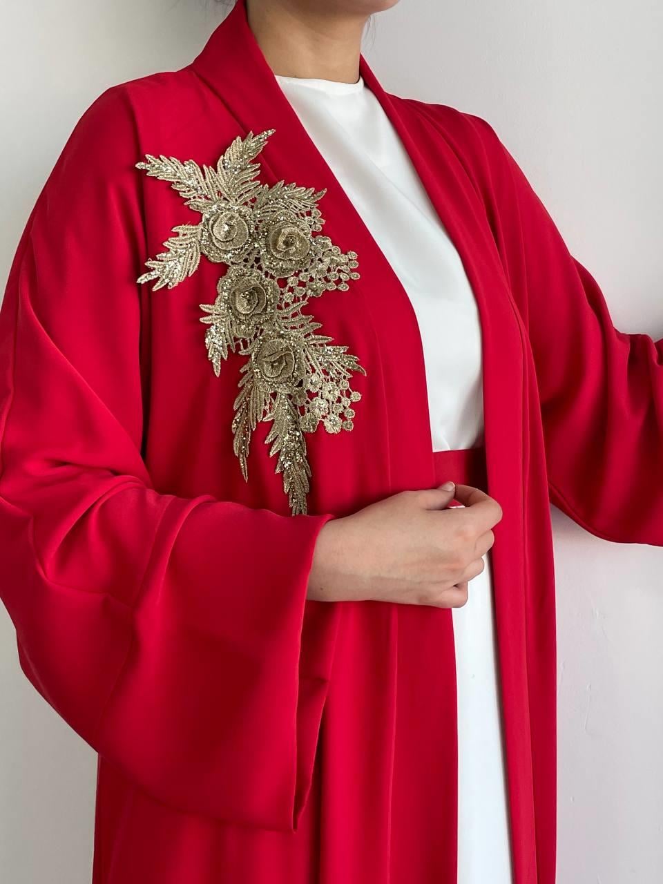 Kırmızı Nida Abaya Takım 