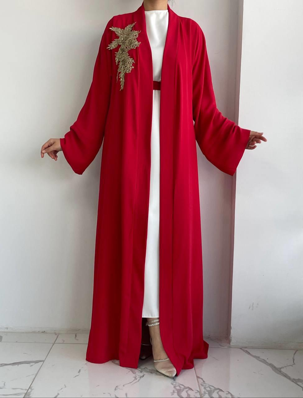 Kırmızı Nida Abaya Takım 