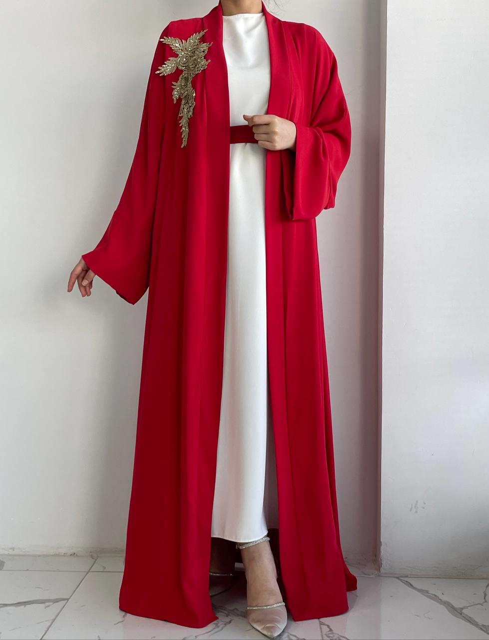 Kırmızı Nida Abaya Takım 