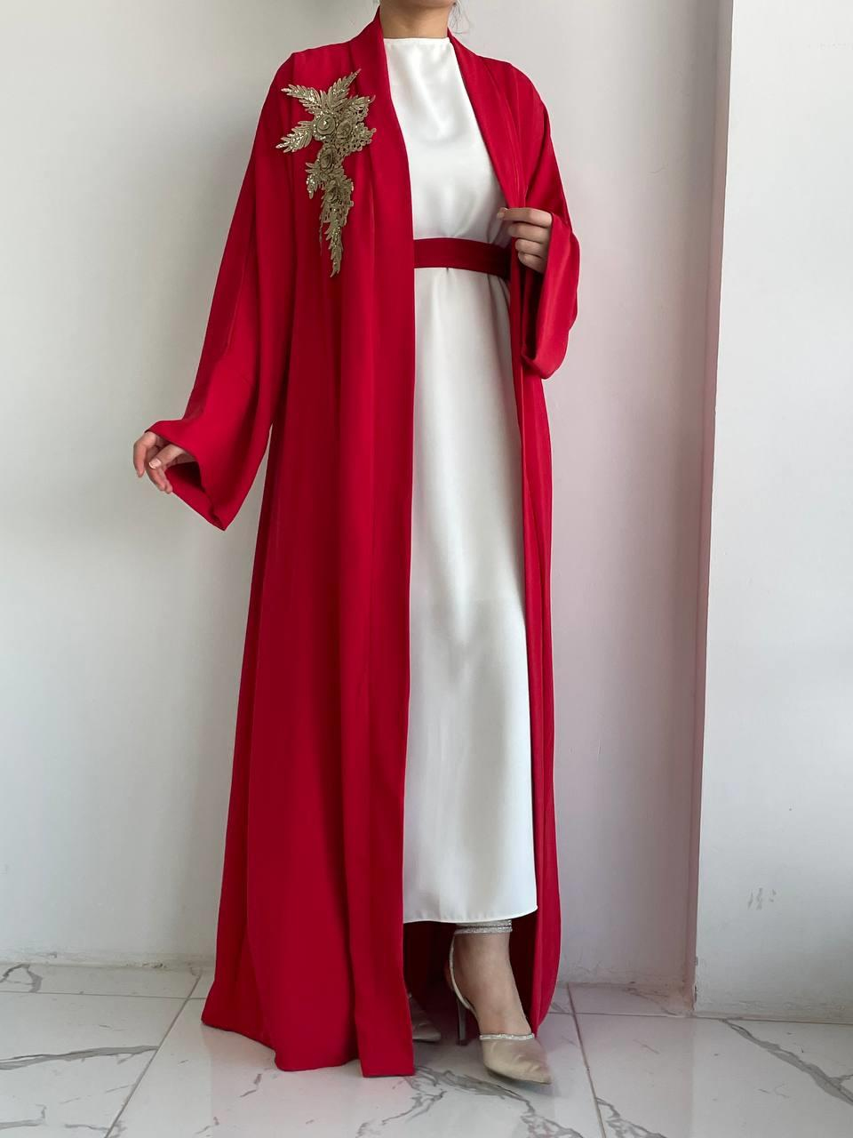 Kırmızı Nida Abaya Takım 