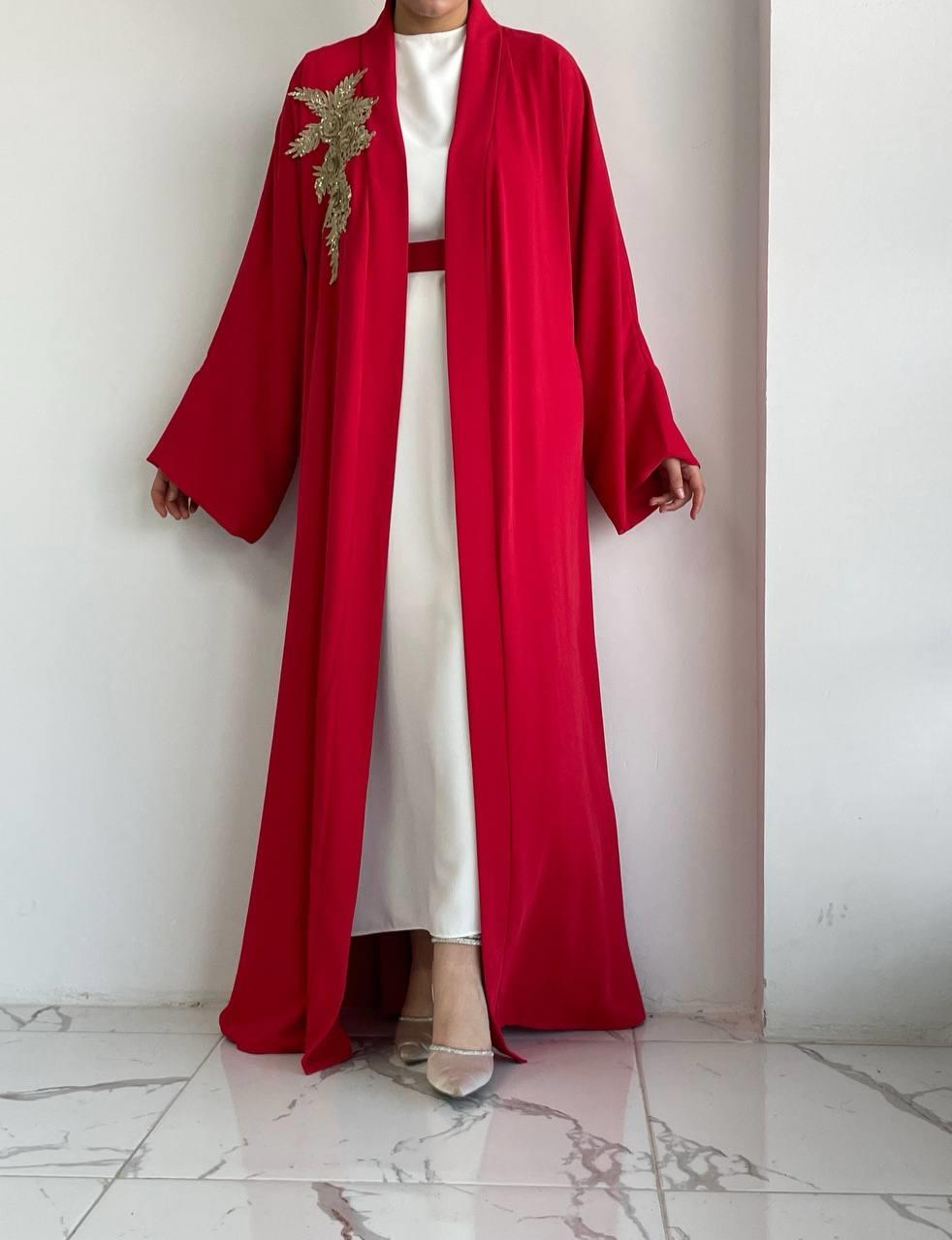Kırmızı Nida Abaya Takım 