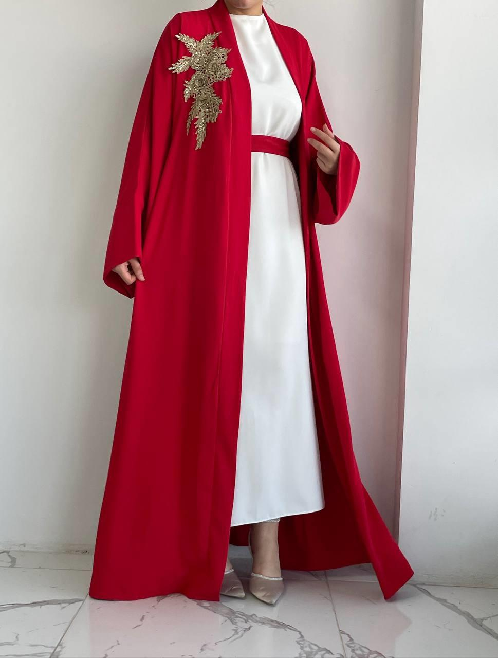 Kırmızı Nida Abaya Takım 