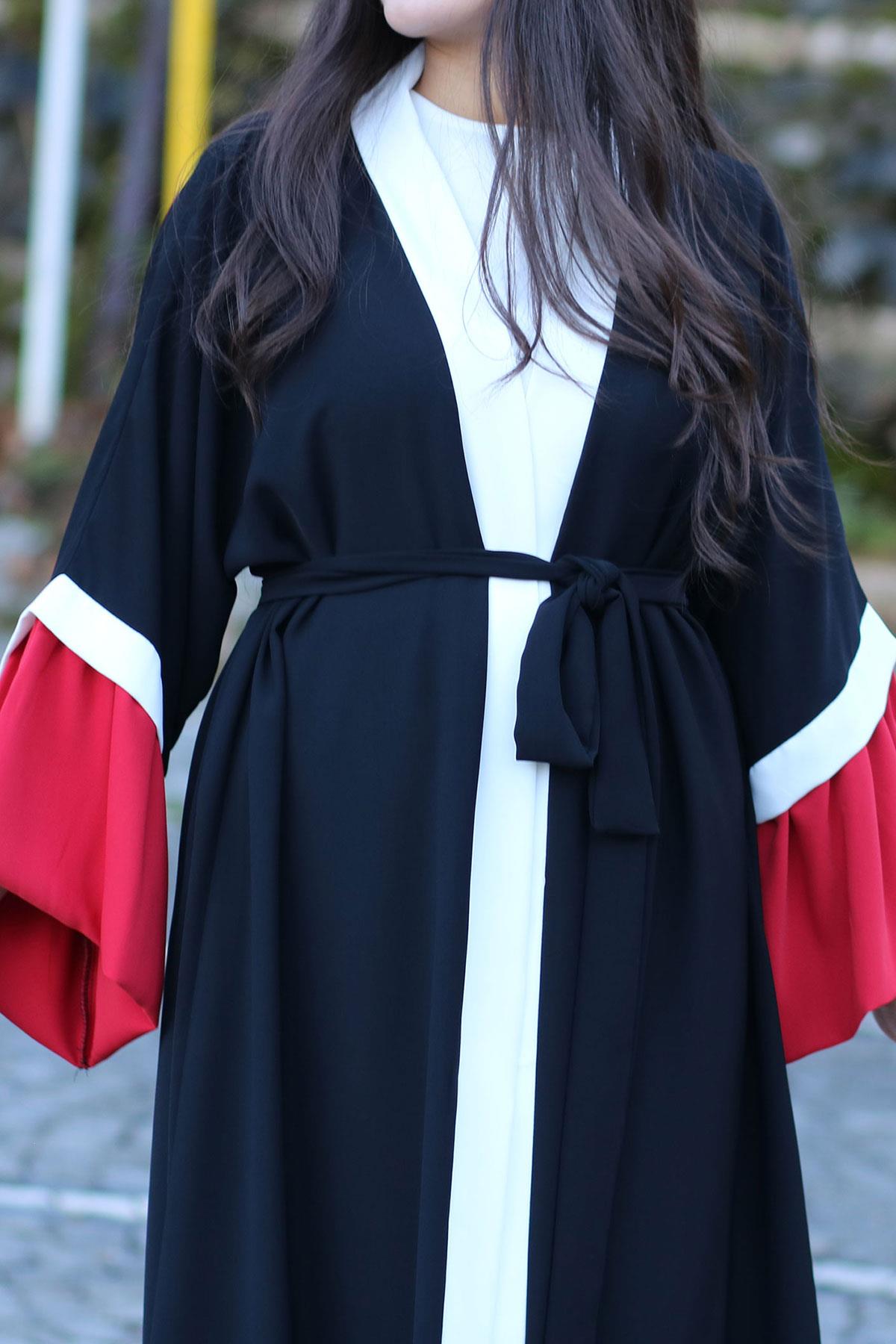Kırmızı Sahra Abaya Takım