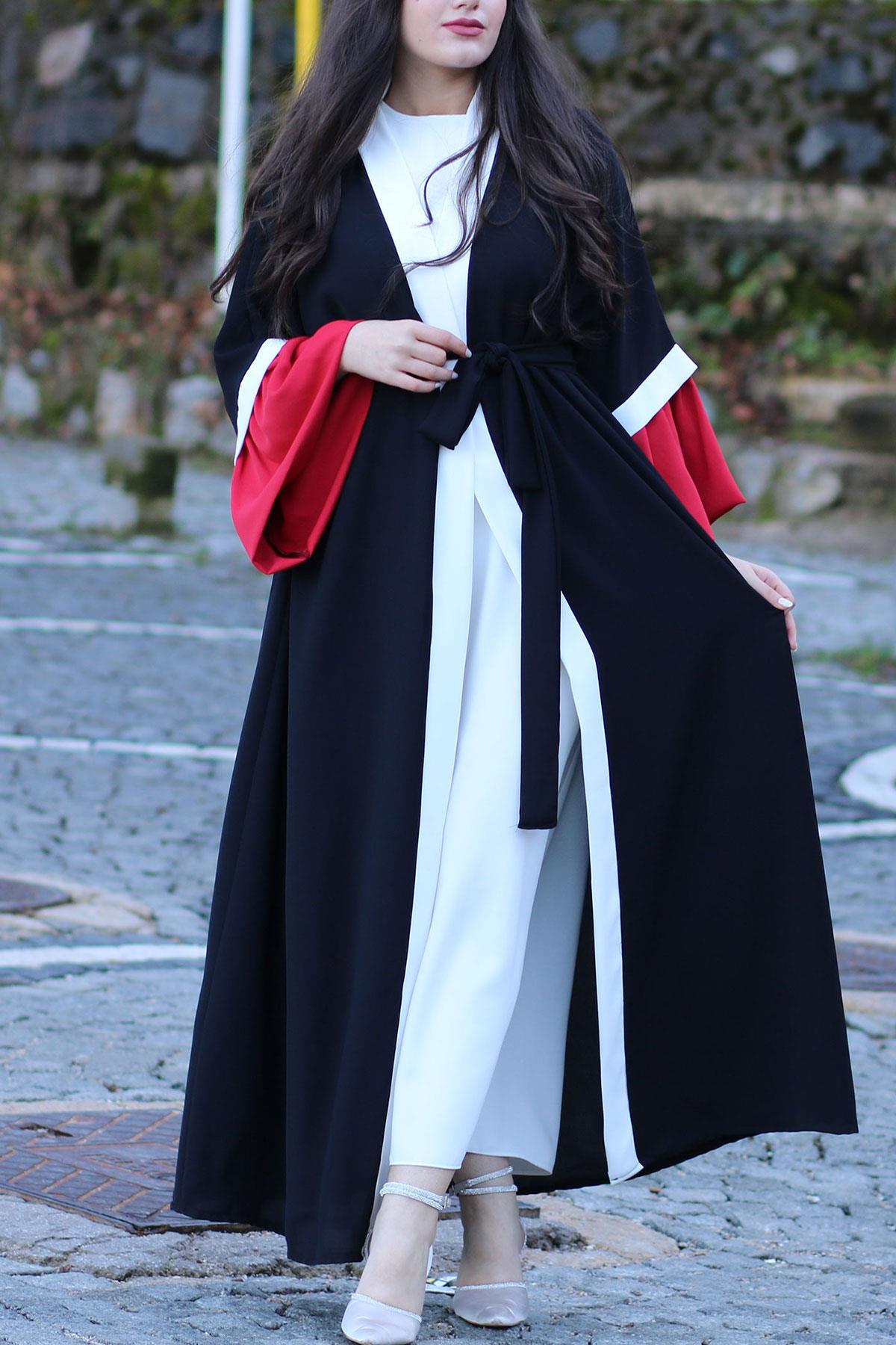 Kırmızı Sahra Abaya Takım