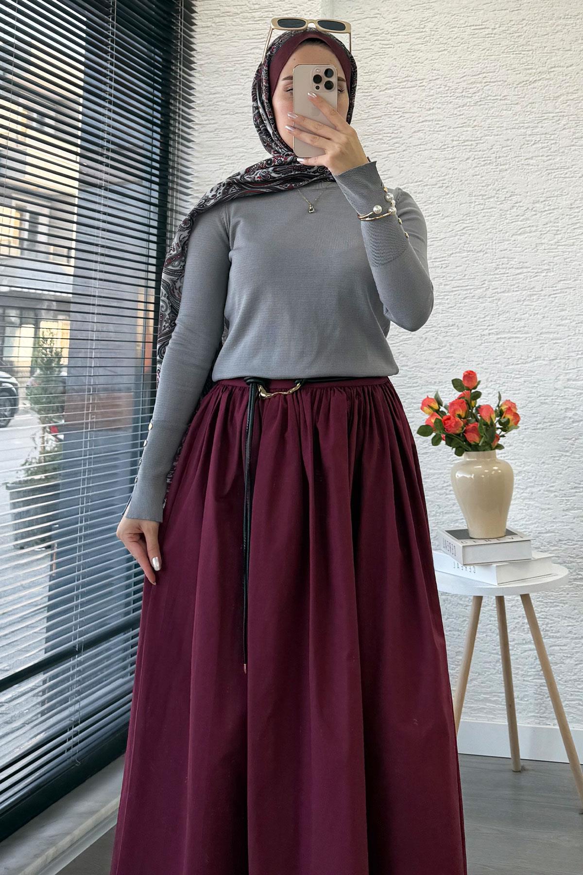 Kolları Düğme Detaylı Kısa Merserize Triko Kazak – Gri