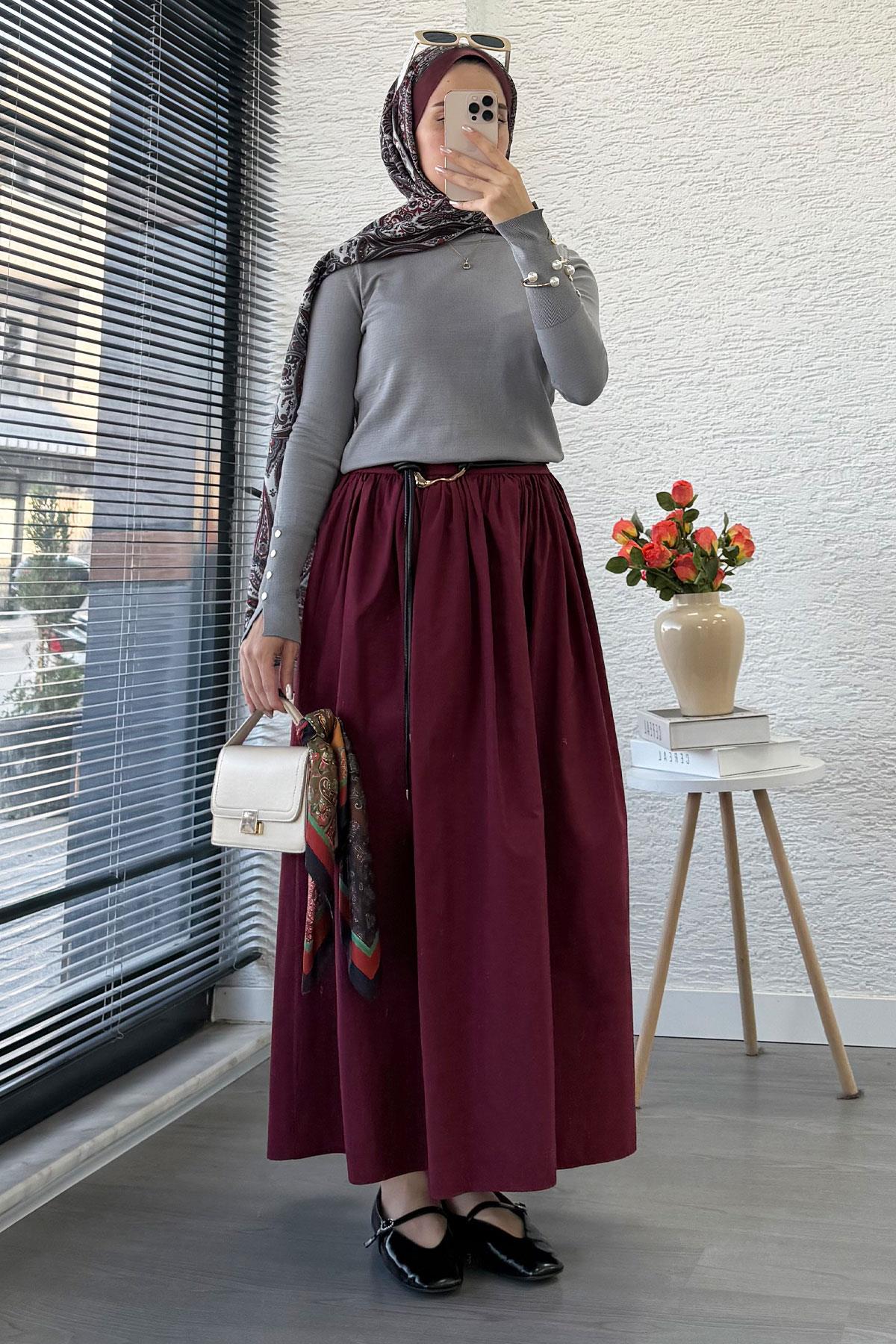 Kolları Düğme Detaylı Kısa Merserize Triko Kazak – Gri