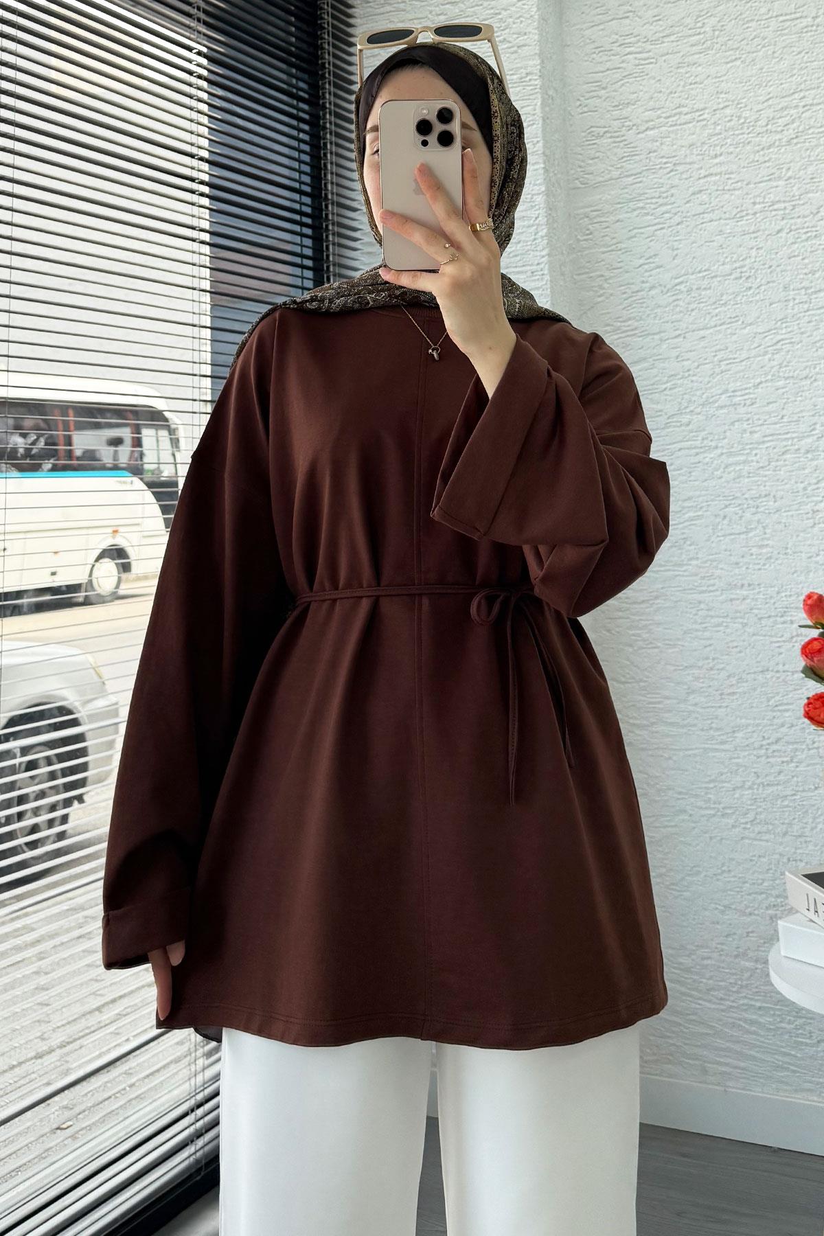 Kolu Katlı Basic Yazlık Tunik – Kahverengi