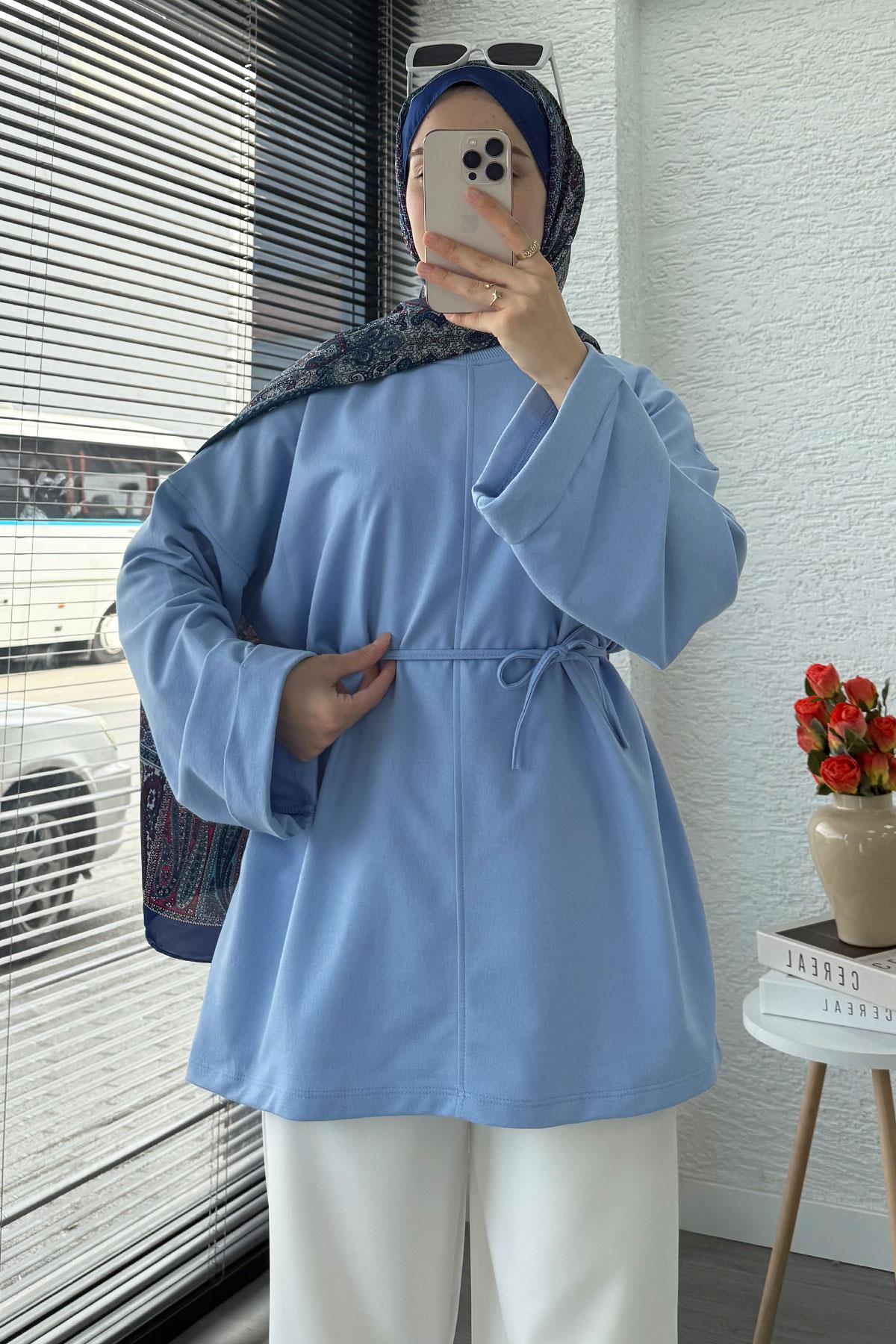 Kolu Katlı Basic Yazlık Tunik – Mavi