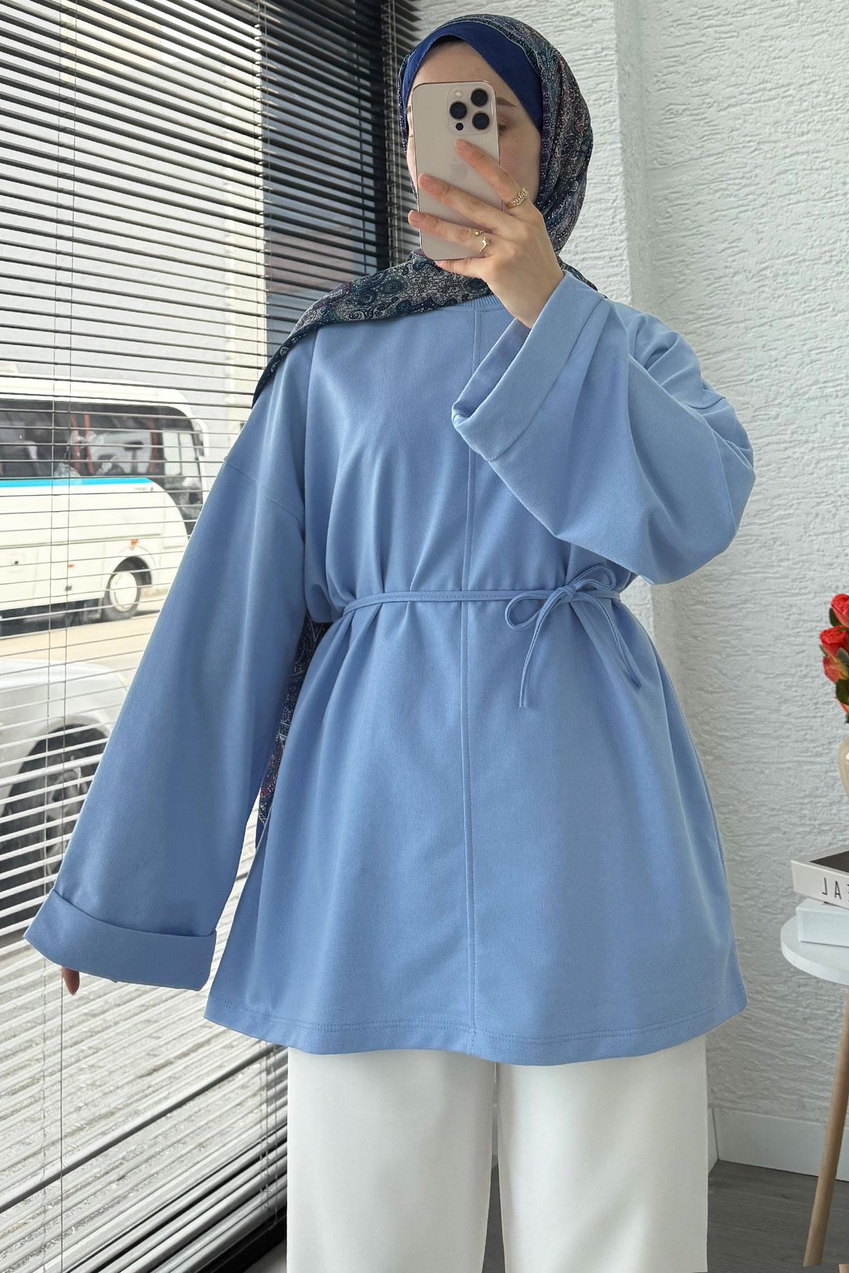 Kolu Katlı Basic Yazlık Tunik – Mavi