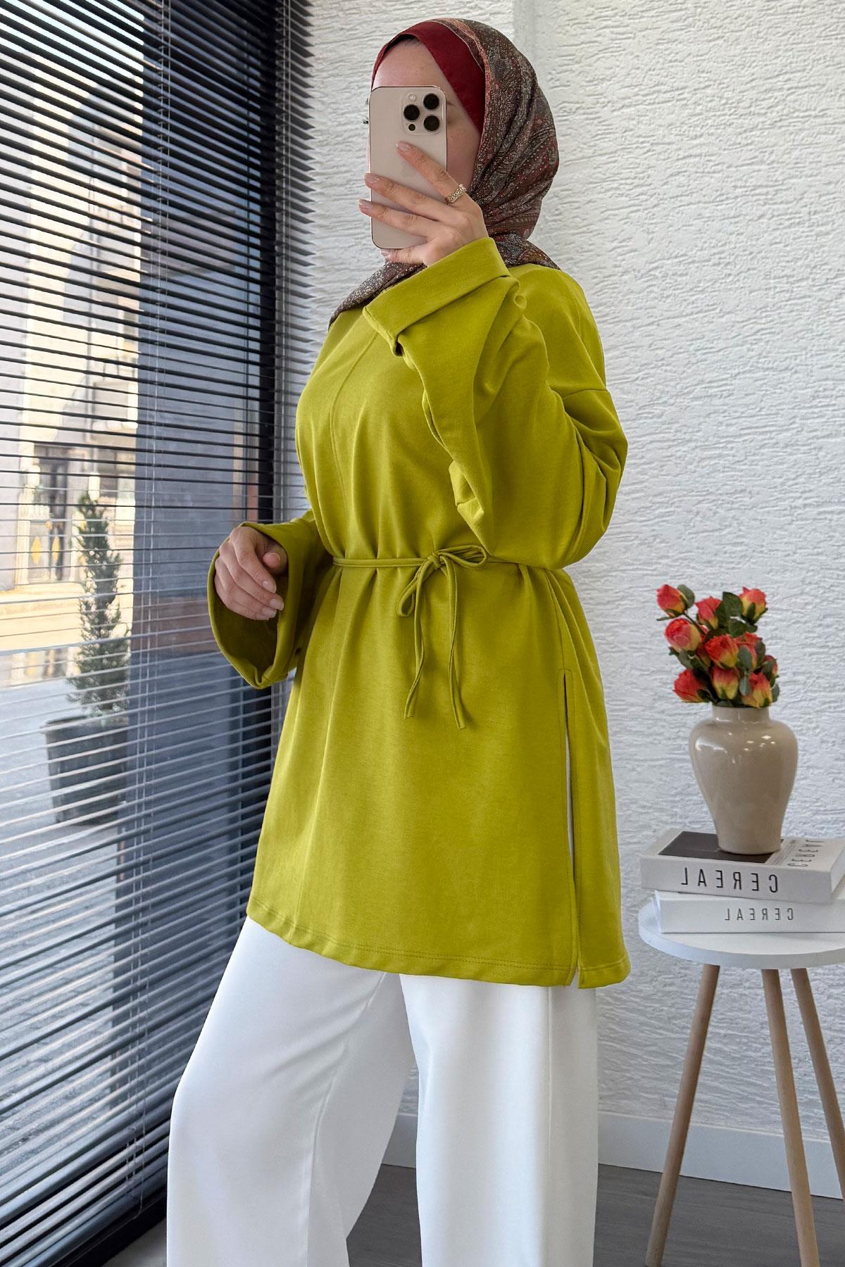 Kolu Katlı Basic Yazlık Tunik – Yağ Yeşili