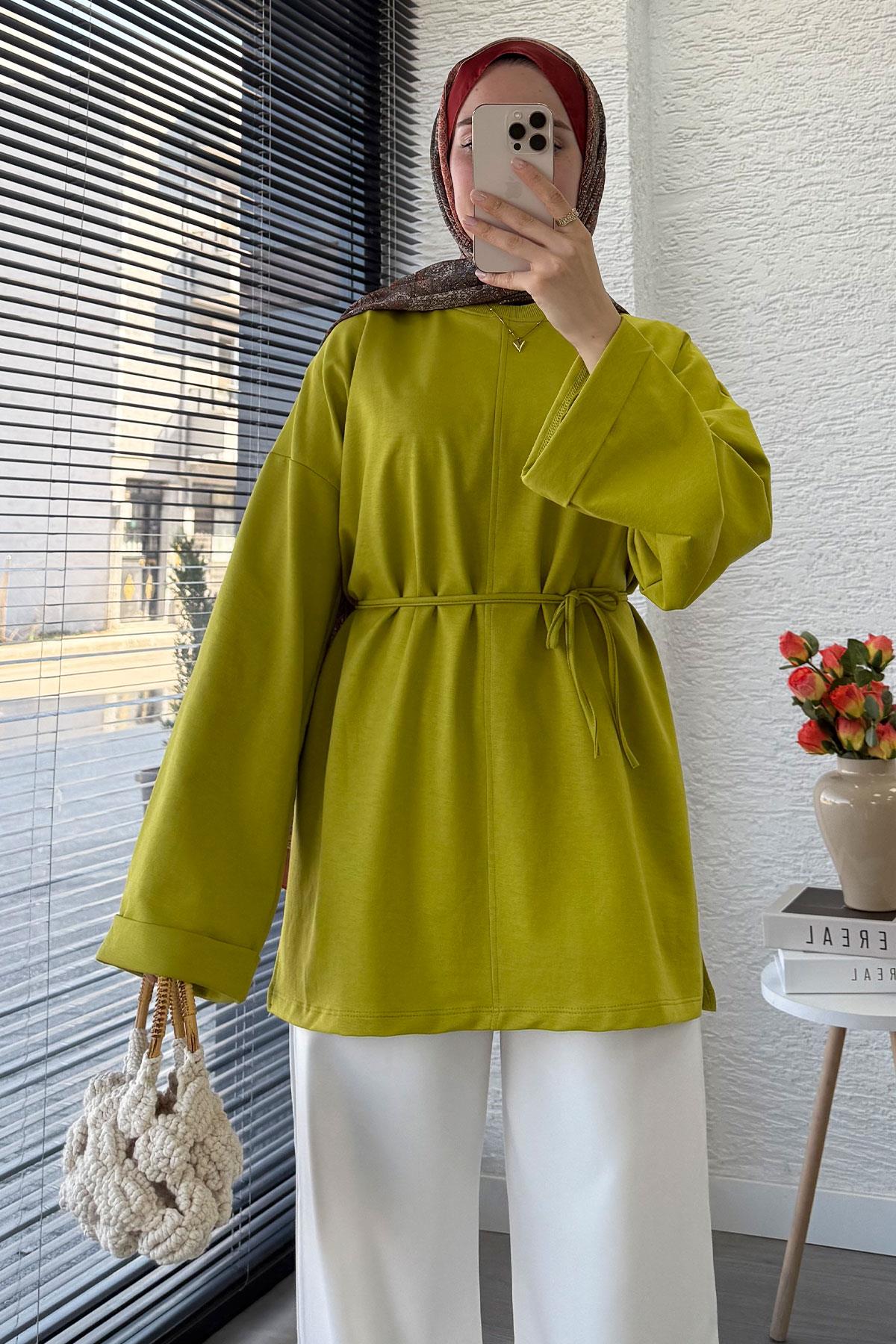 Kolu Katlı Basic Yazlık Tunik – Yağ Yeşili