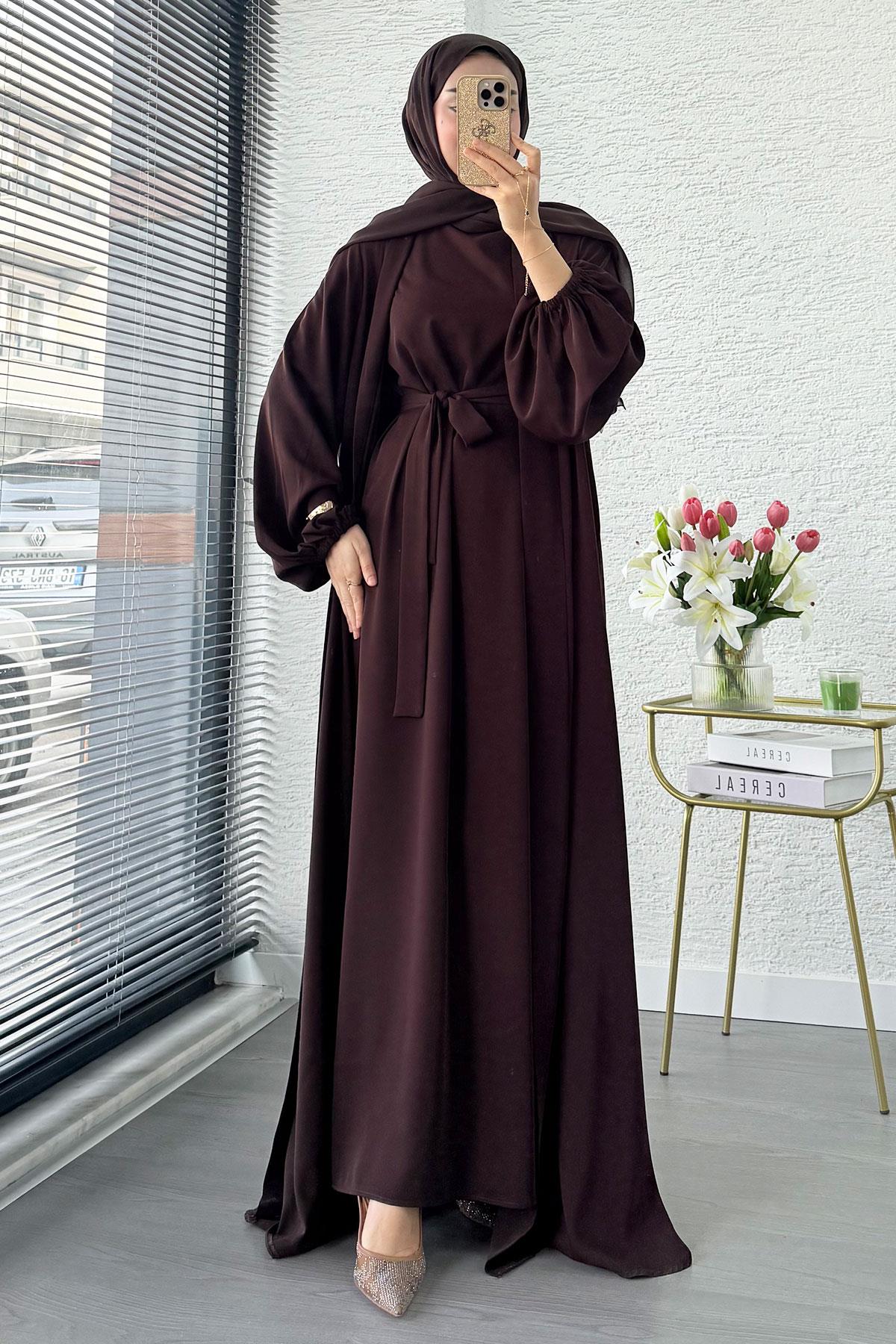 Kolu Lastikli İkili Abaya Takım – Acı Kahve