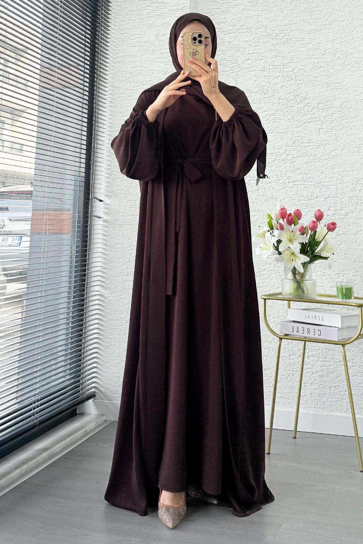 Kolu Lastikli İkili Abaya Takım – Acı Kahve