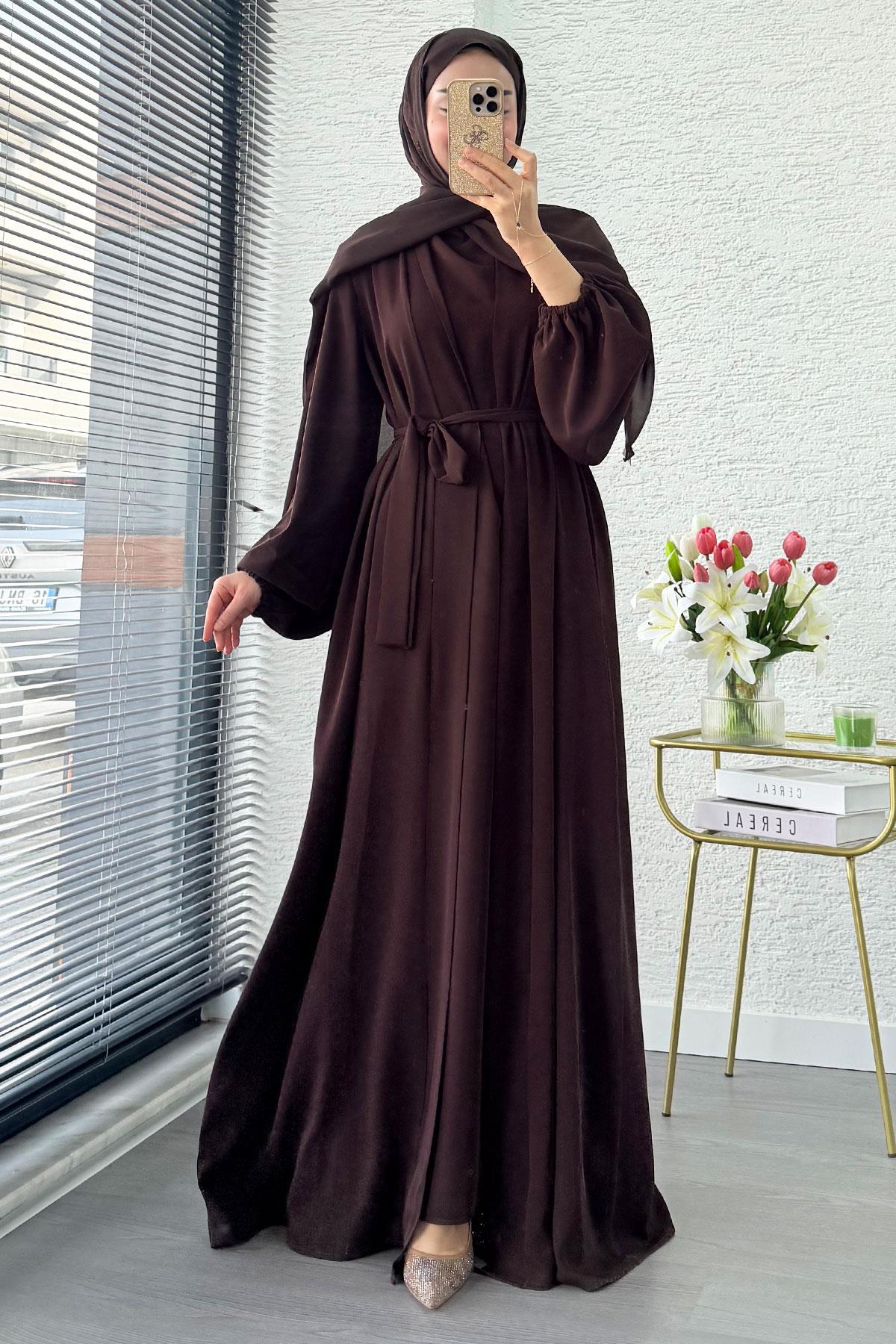 Kolu Lastikli İkili Abaya Takım – Acı Kahve