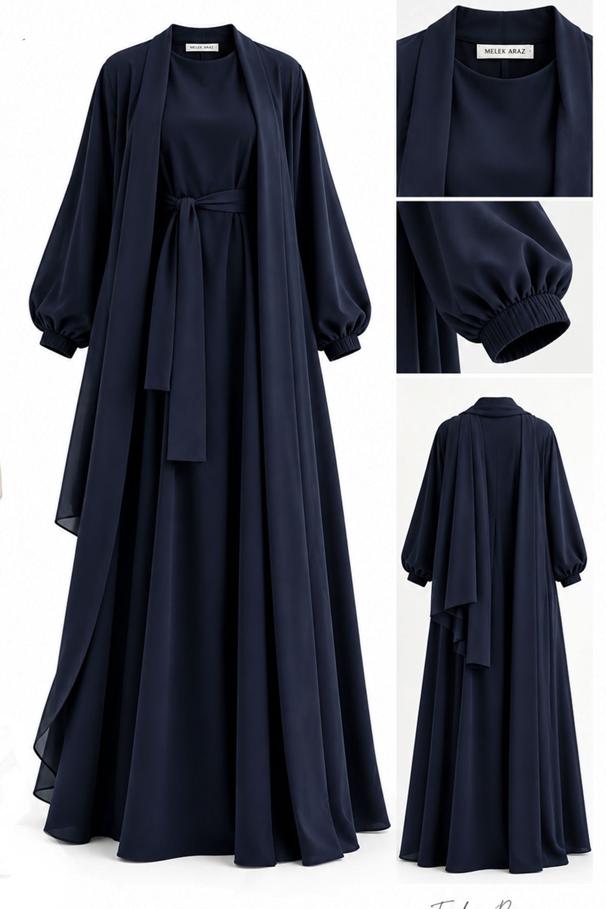 Kolu Lastikli İkili Abaya Takım – Lacivert