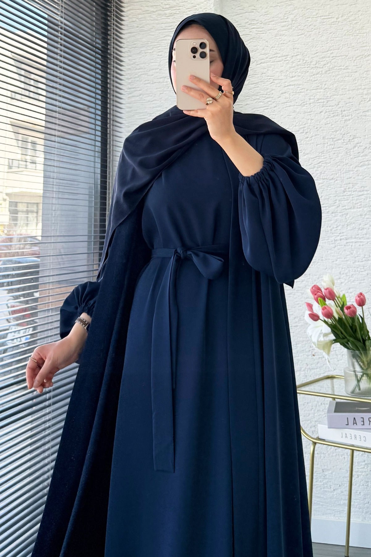 Kolu Lastikli İkili Abaya Takım – Lacivert