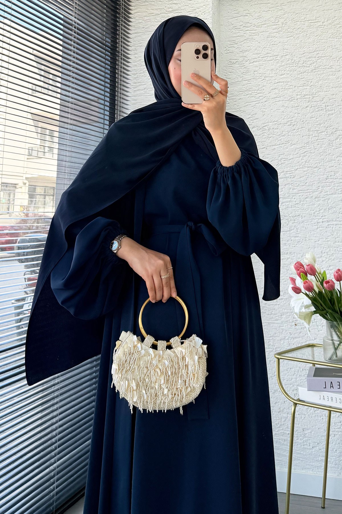 Kolu Lastikli İkili Abaya Takım – Lacivert