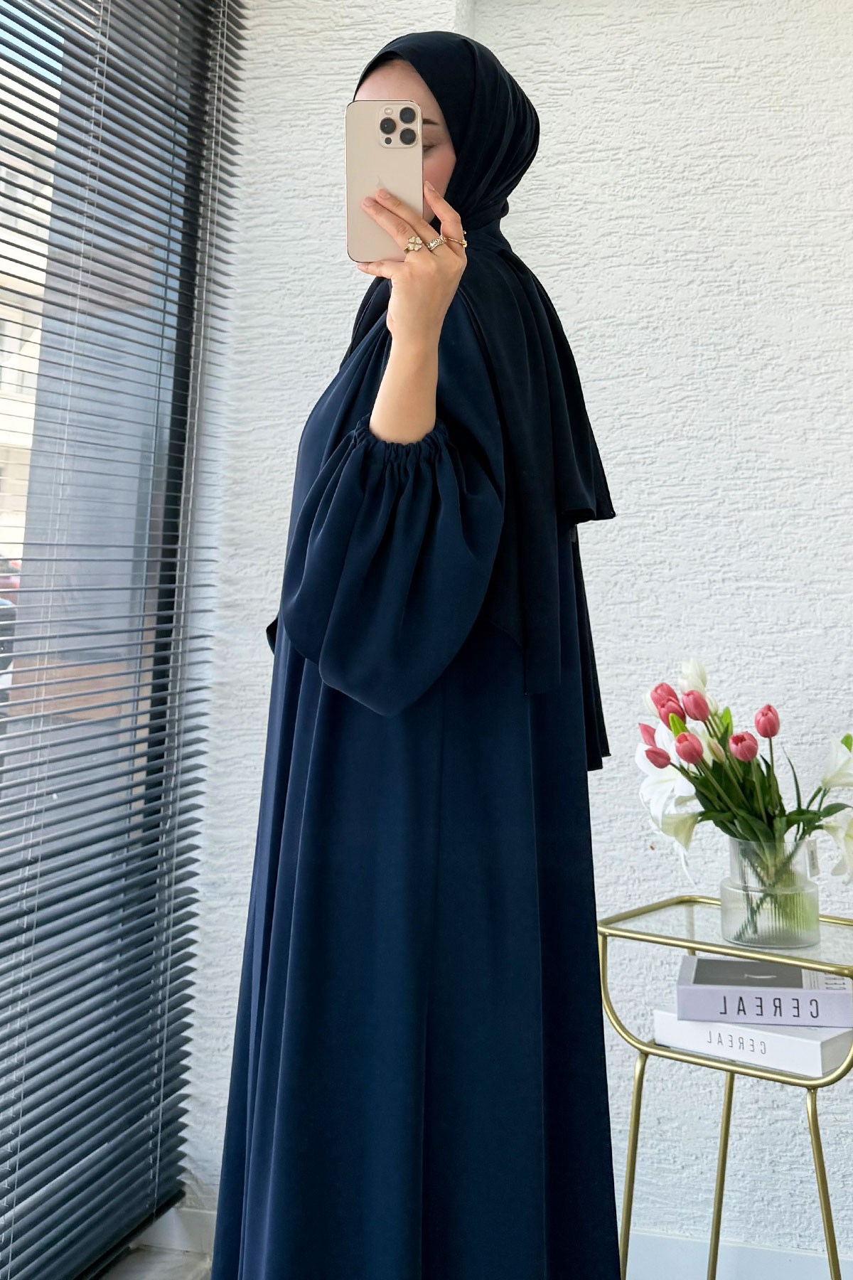 Kolu Lastikli İkili Abaya Takım – Lacivert