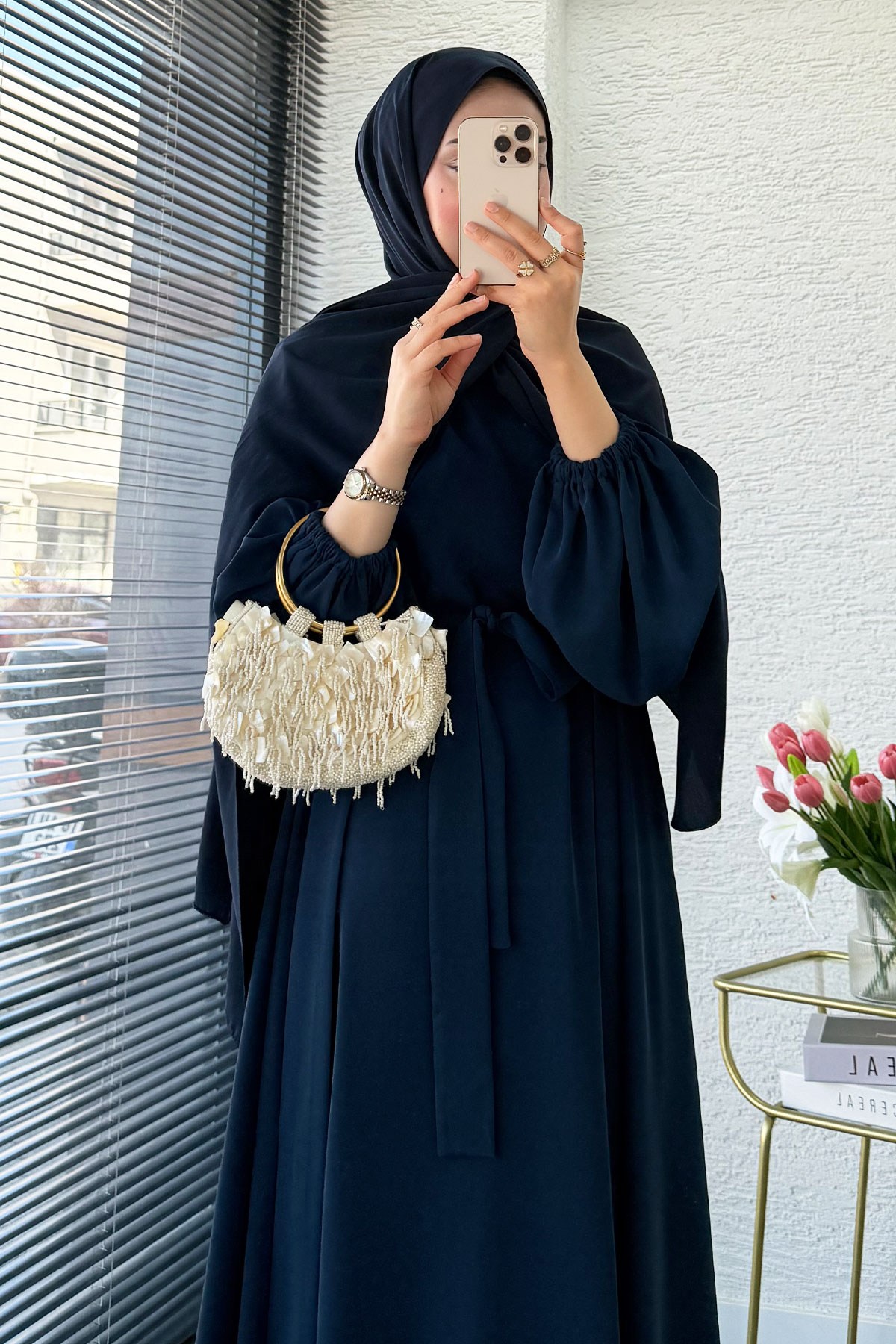 Kolu Lastikli İkili Abaya Takım – Lacivert