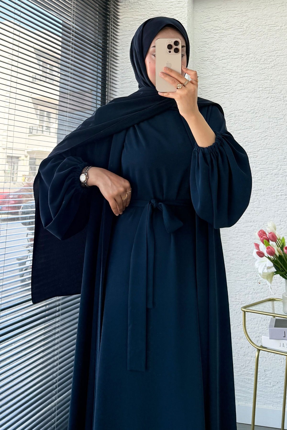 Kolu Lastikli İkili Abaya Takım – Lacivert
