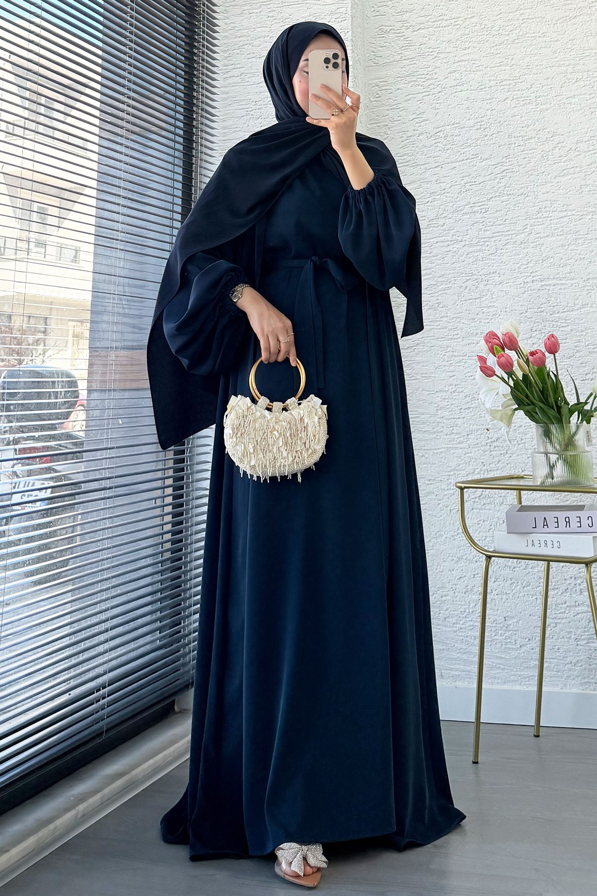 Kolu Lastikli İkili Abaya Takım – Lacivert