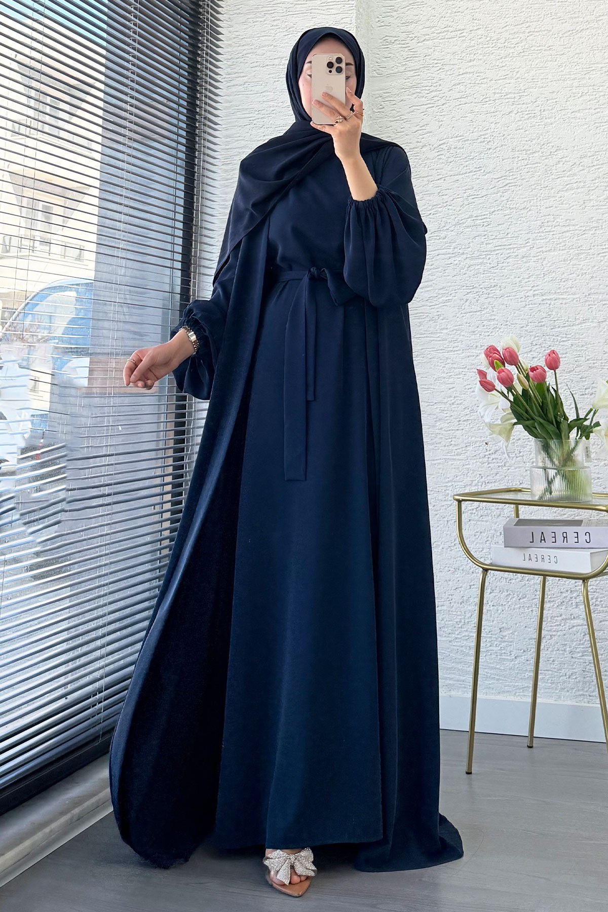 Kolu Lastikli İkili Abaya Takım – Lacivert
