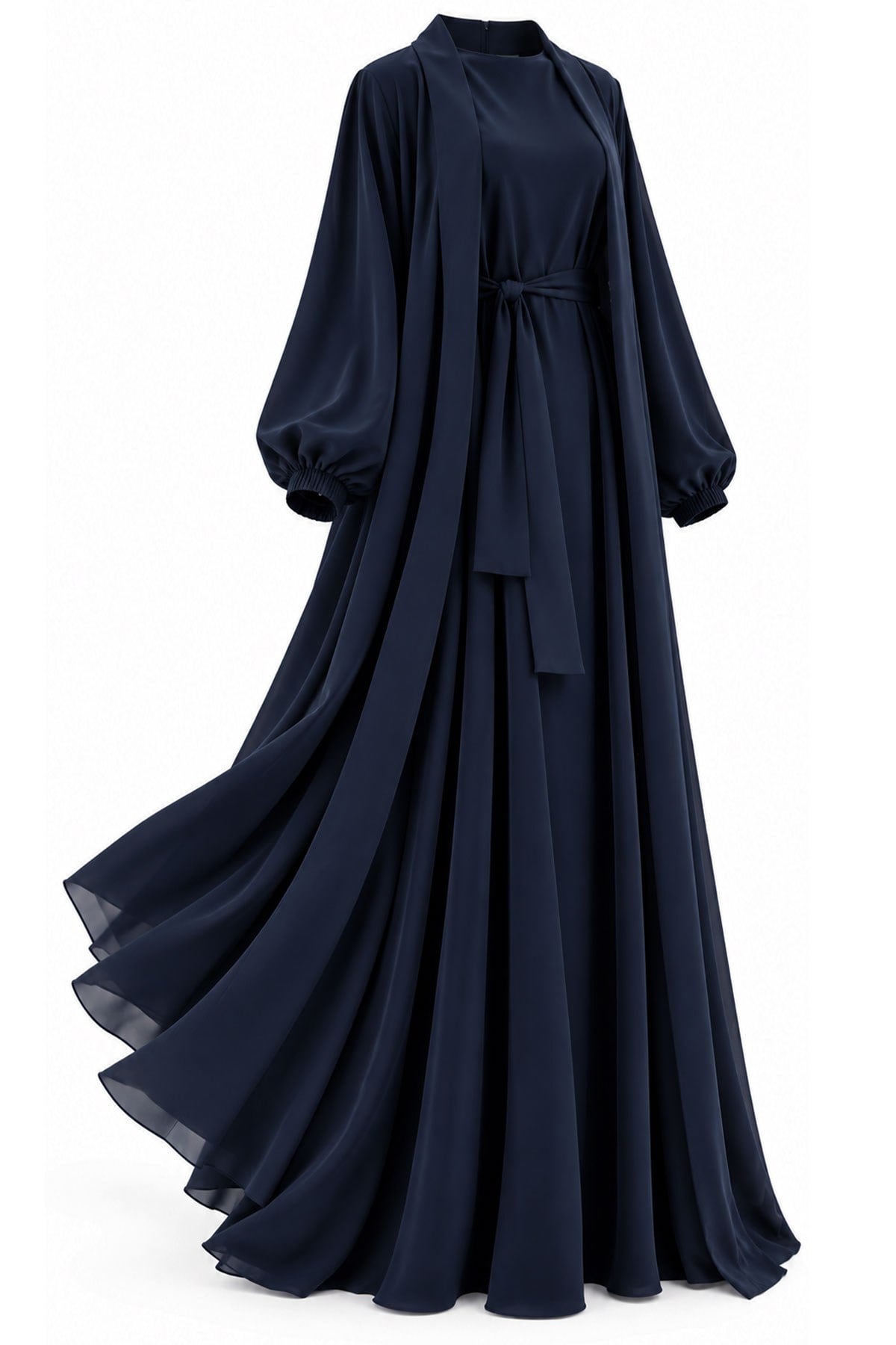 Kolu Lastikli İkili Abaya Takım – Lacivert