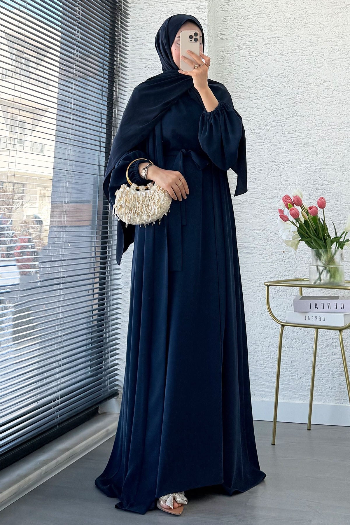 Kolu Lastikli İkili Abaya Takım – Lacivert