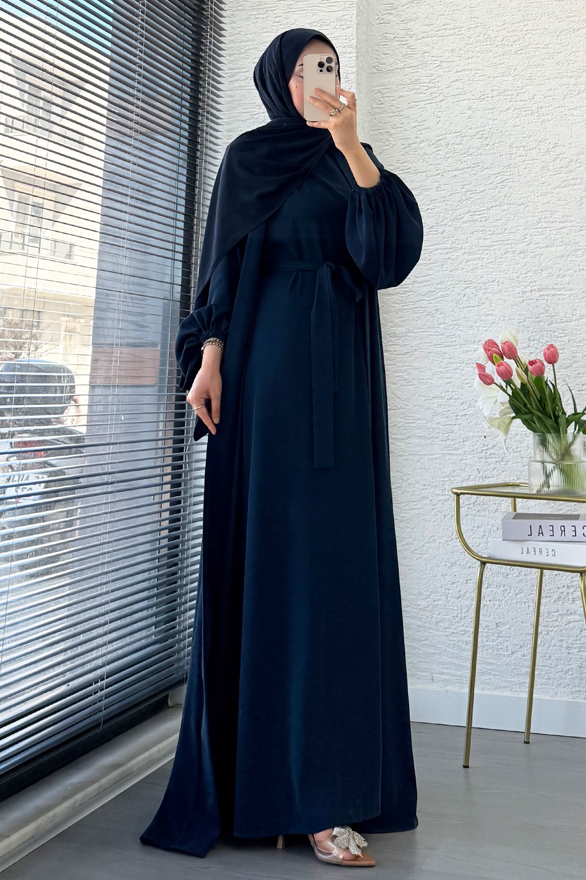 Kolu Lastikli İkili Abaya Takım – Lacivert