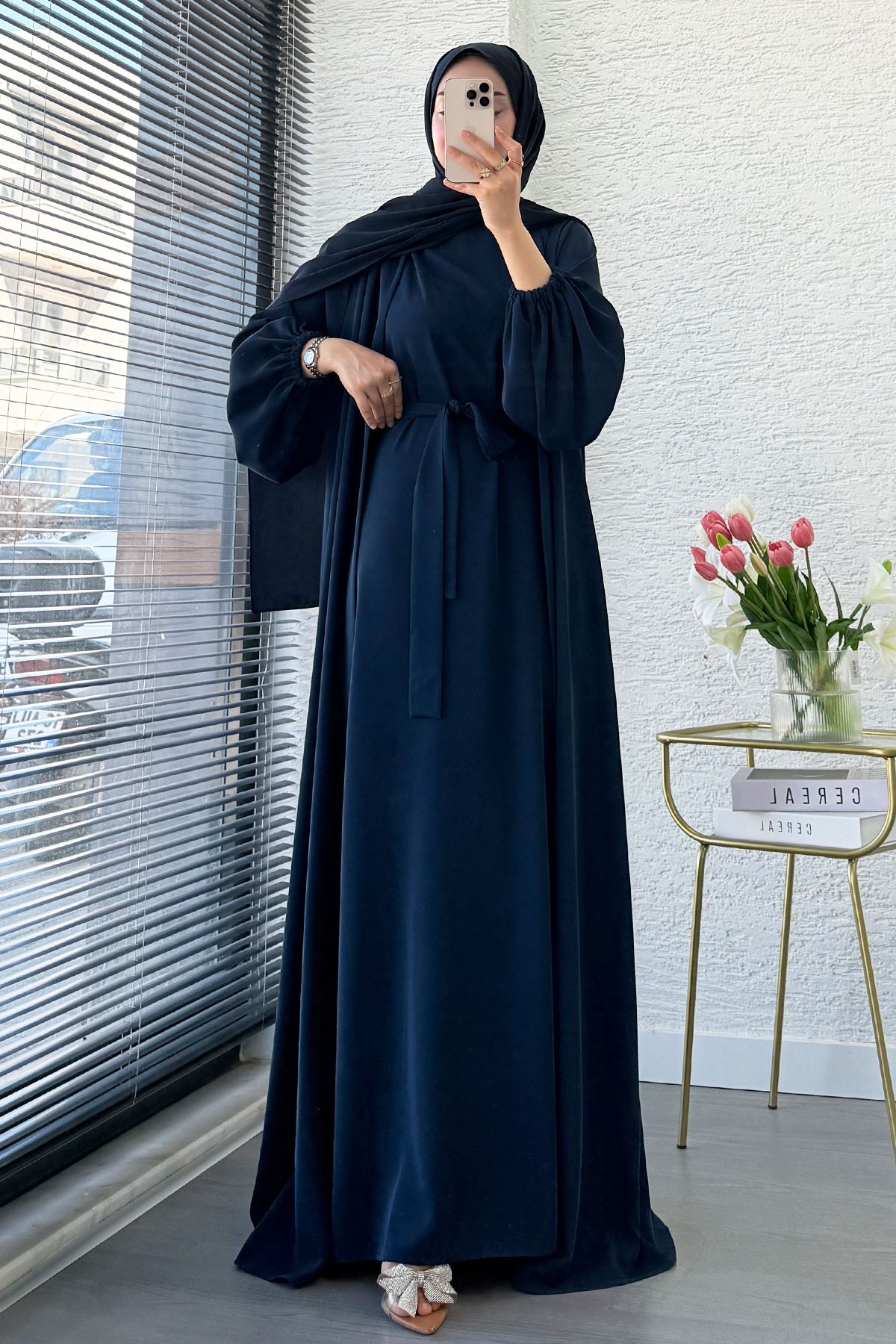 Kolu Lastikli İkili Abaya Takım – Lacivert