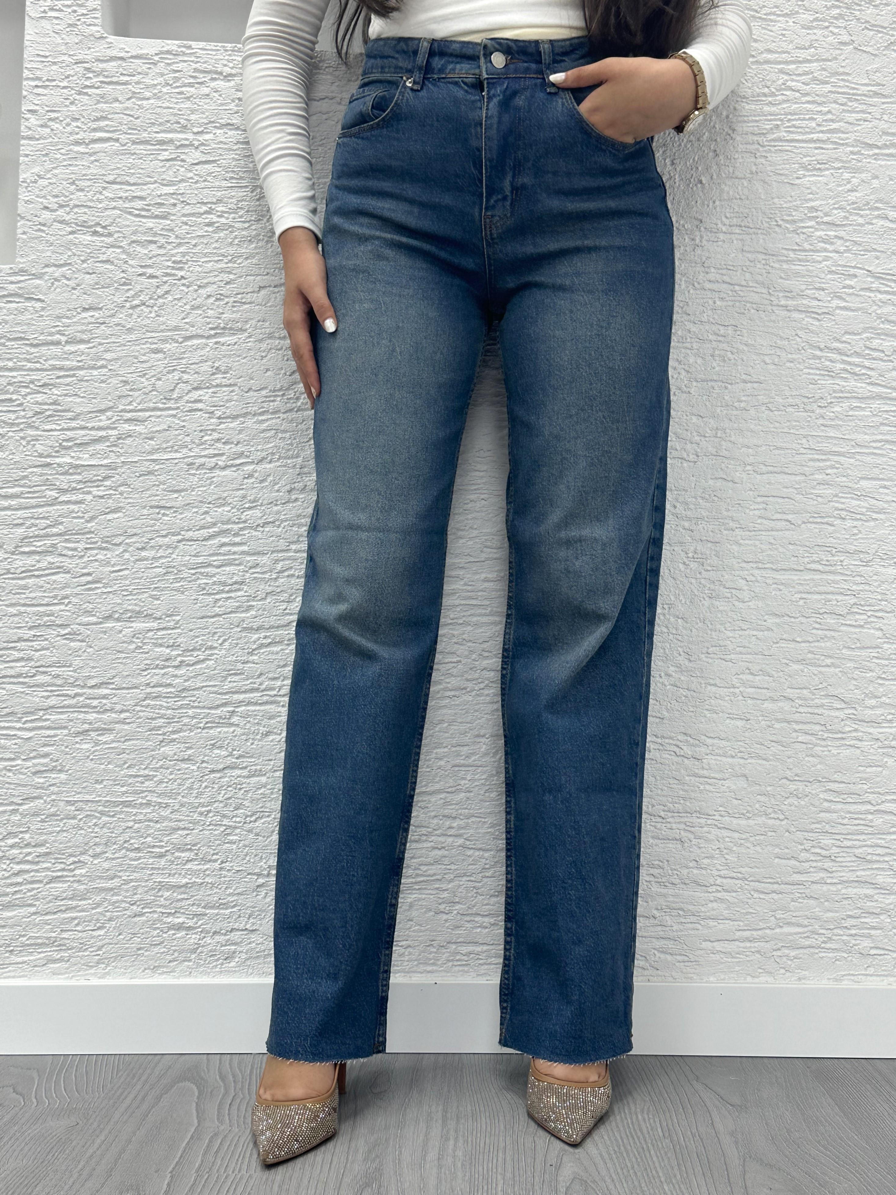 Koyu Mavi Straight Kesim Jean Pantolon