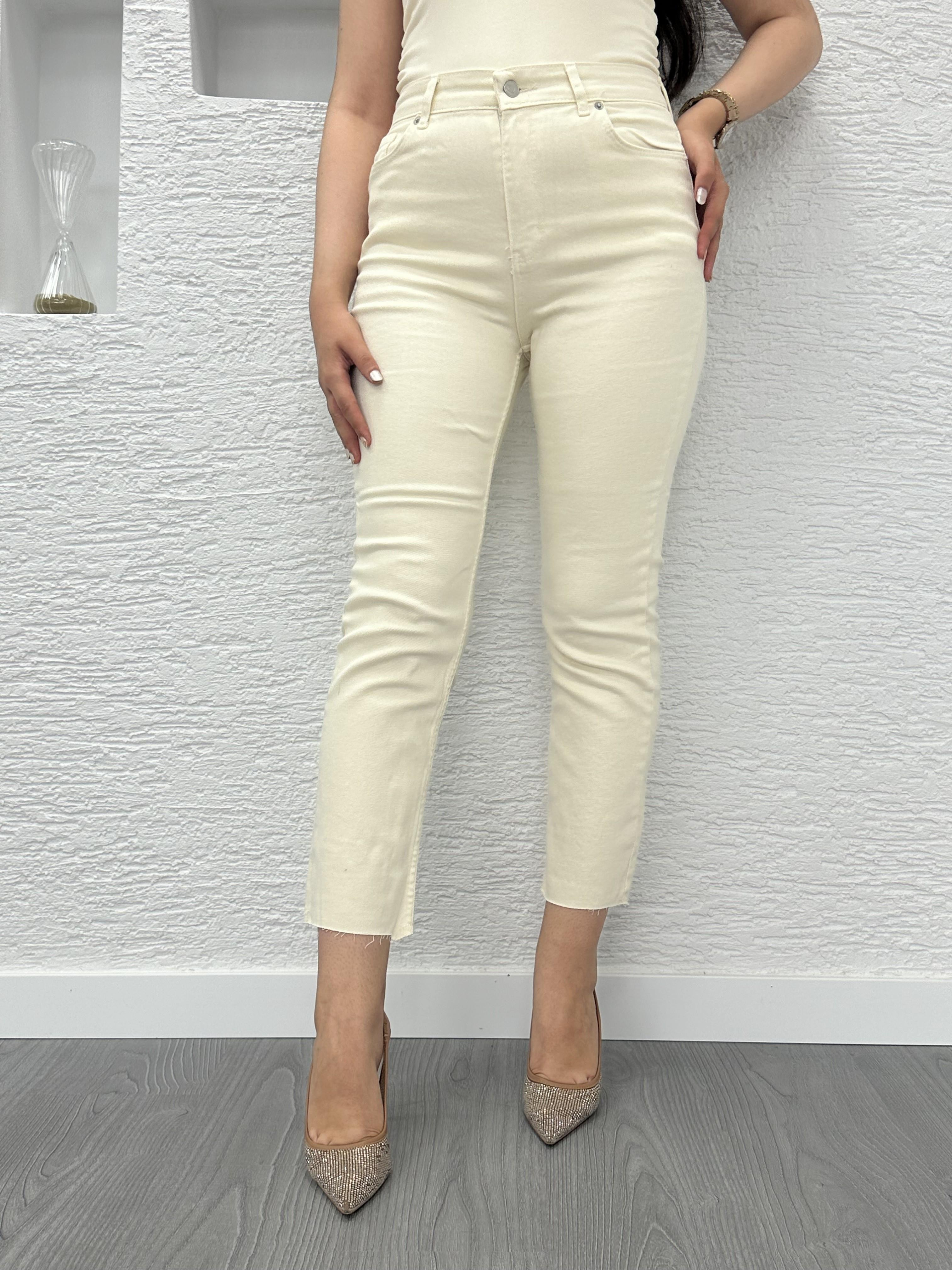 Krem Boy Fit Kesim Jean Pantolon