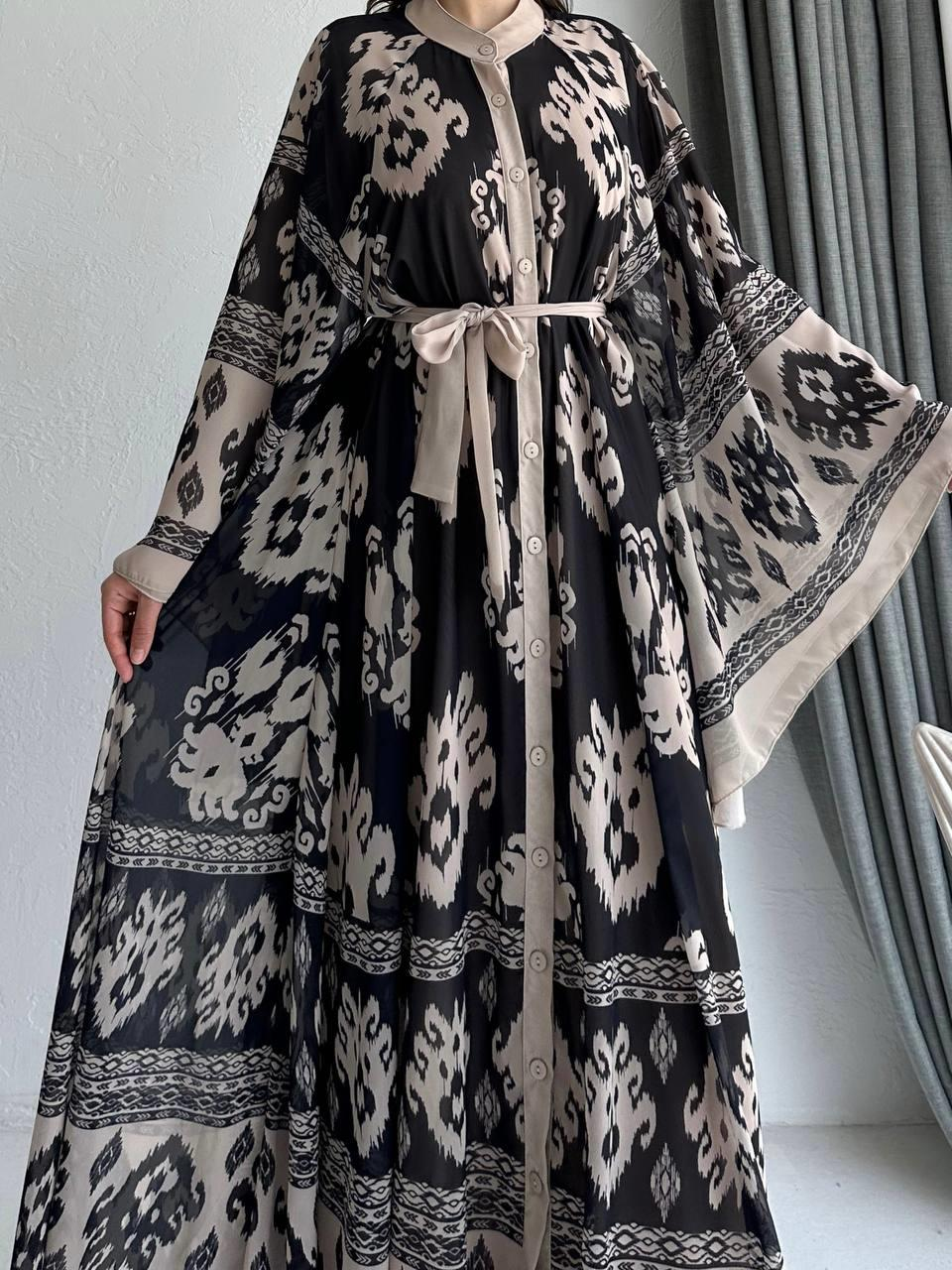 Krem Etnik Desen Liya Abaya Takım 