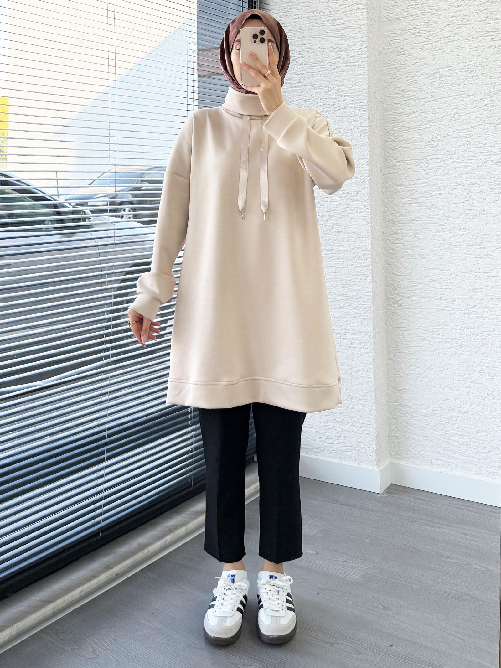 Krem Scuba Kumaş Tunik