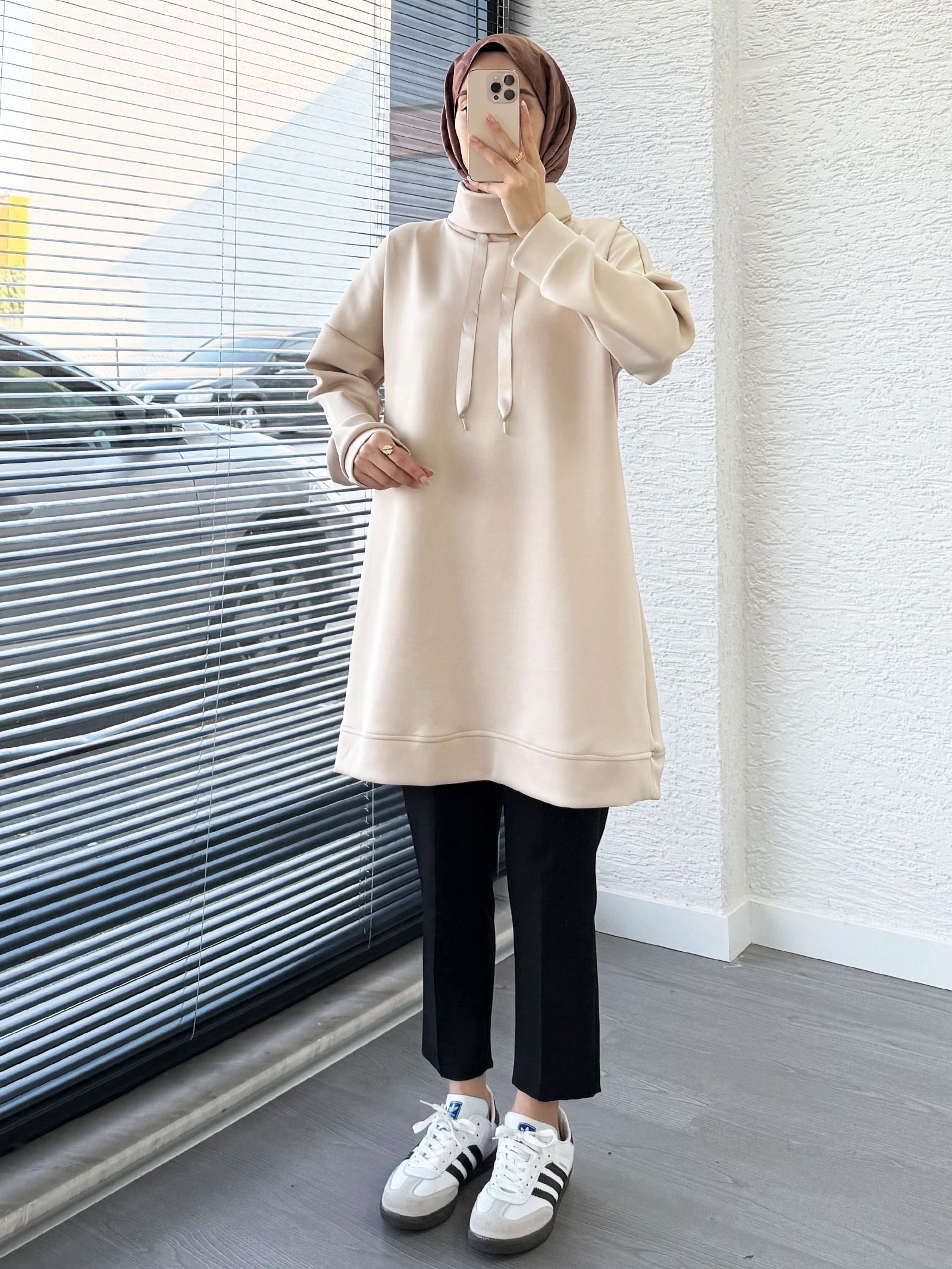 Krem Scuba Kumaş Tunik