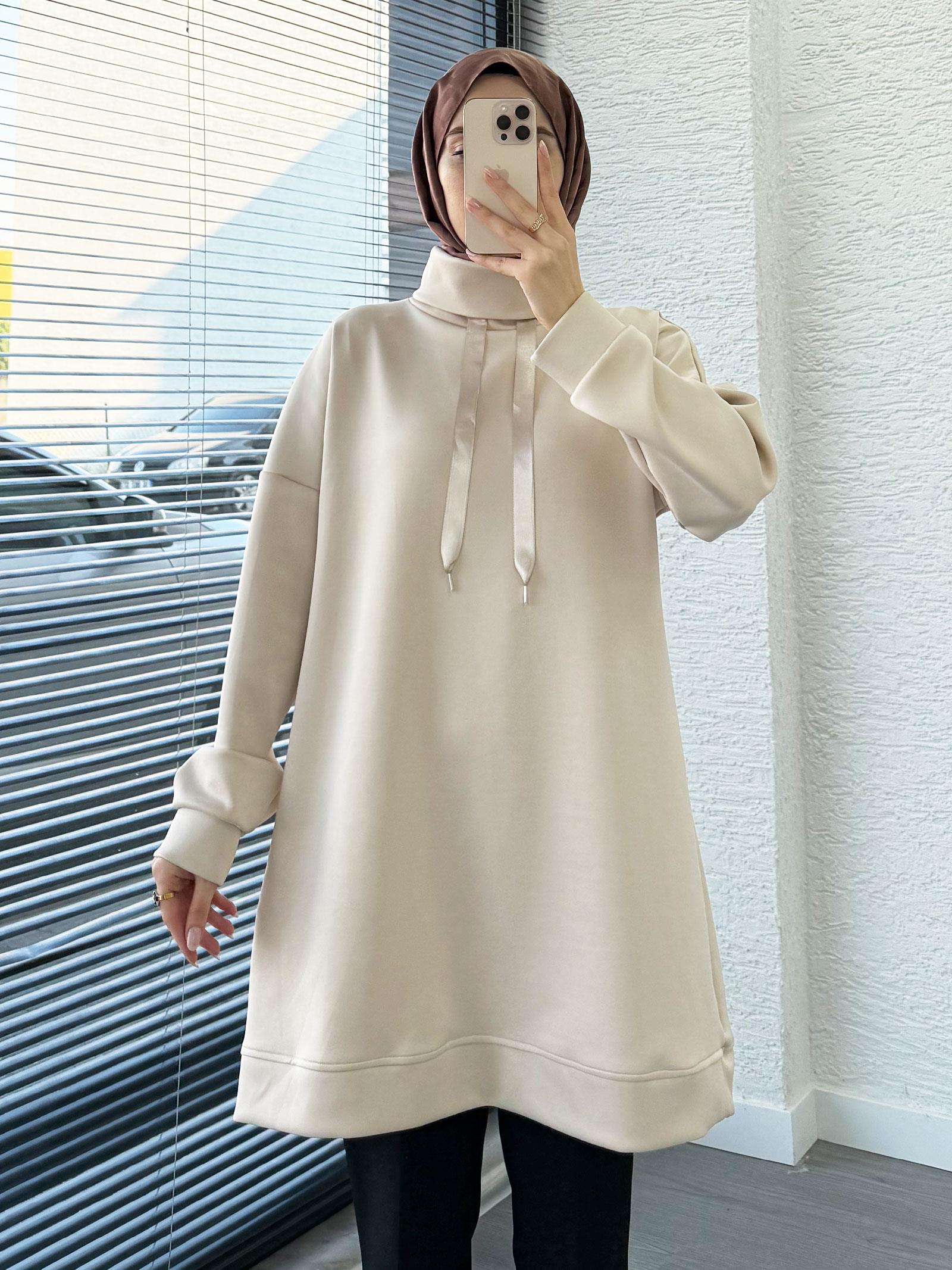 Krem Scuba Kumaş Tunik