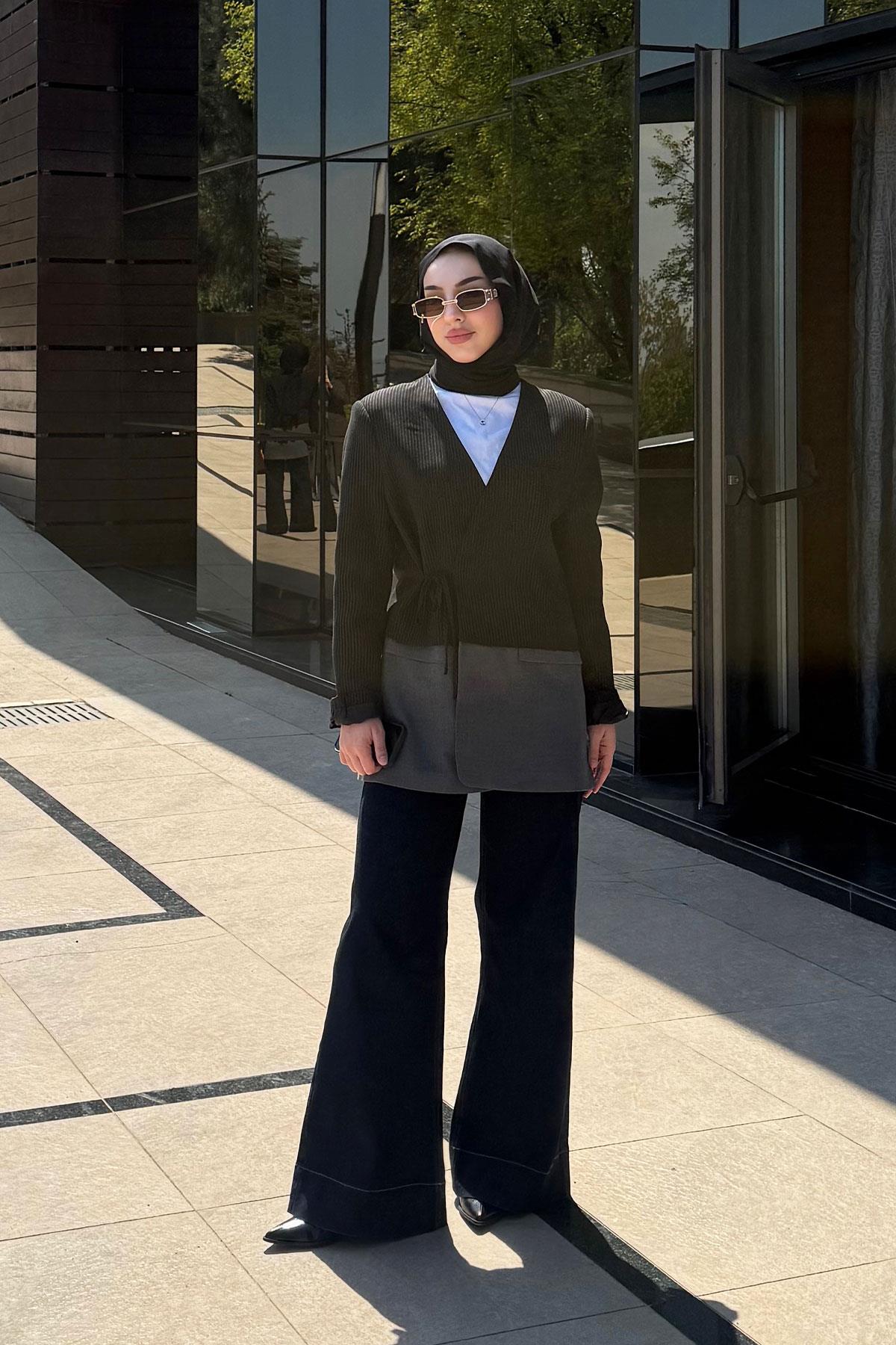 Kruvaze Yaka Blazer Kadın Ceket -Siyah
