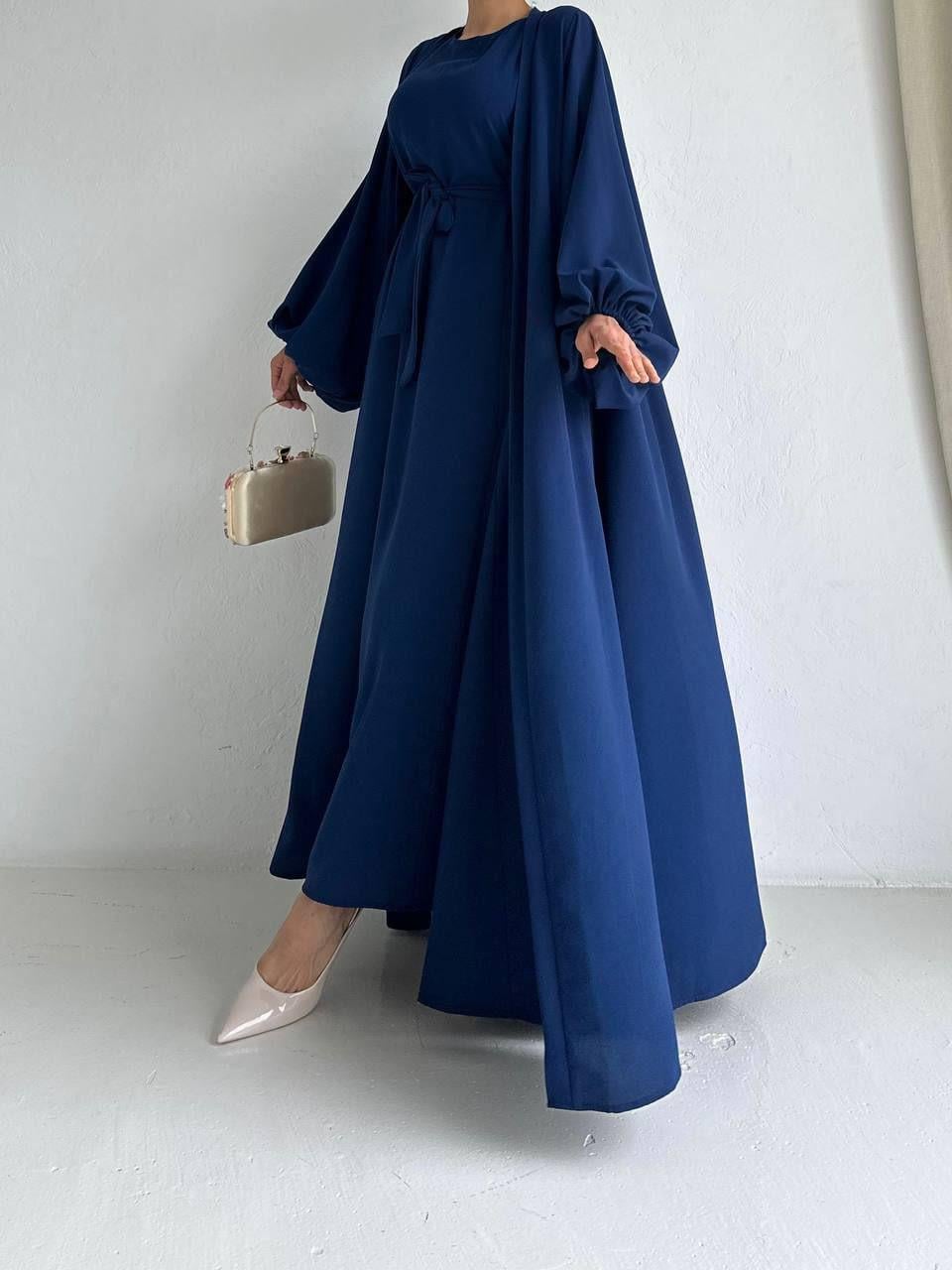 Laci Yanları Büzgülü Abaya Takım