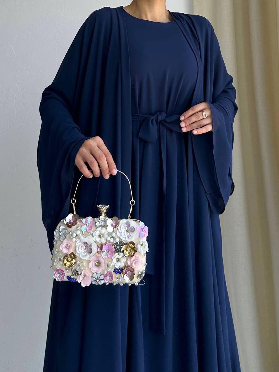 Lacivert Anna Şifon Abaya Takım