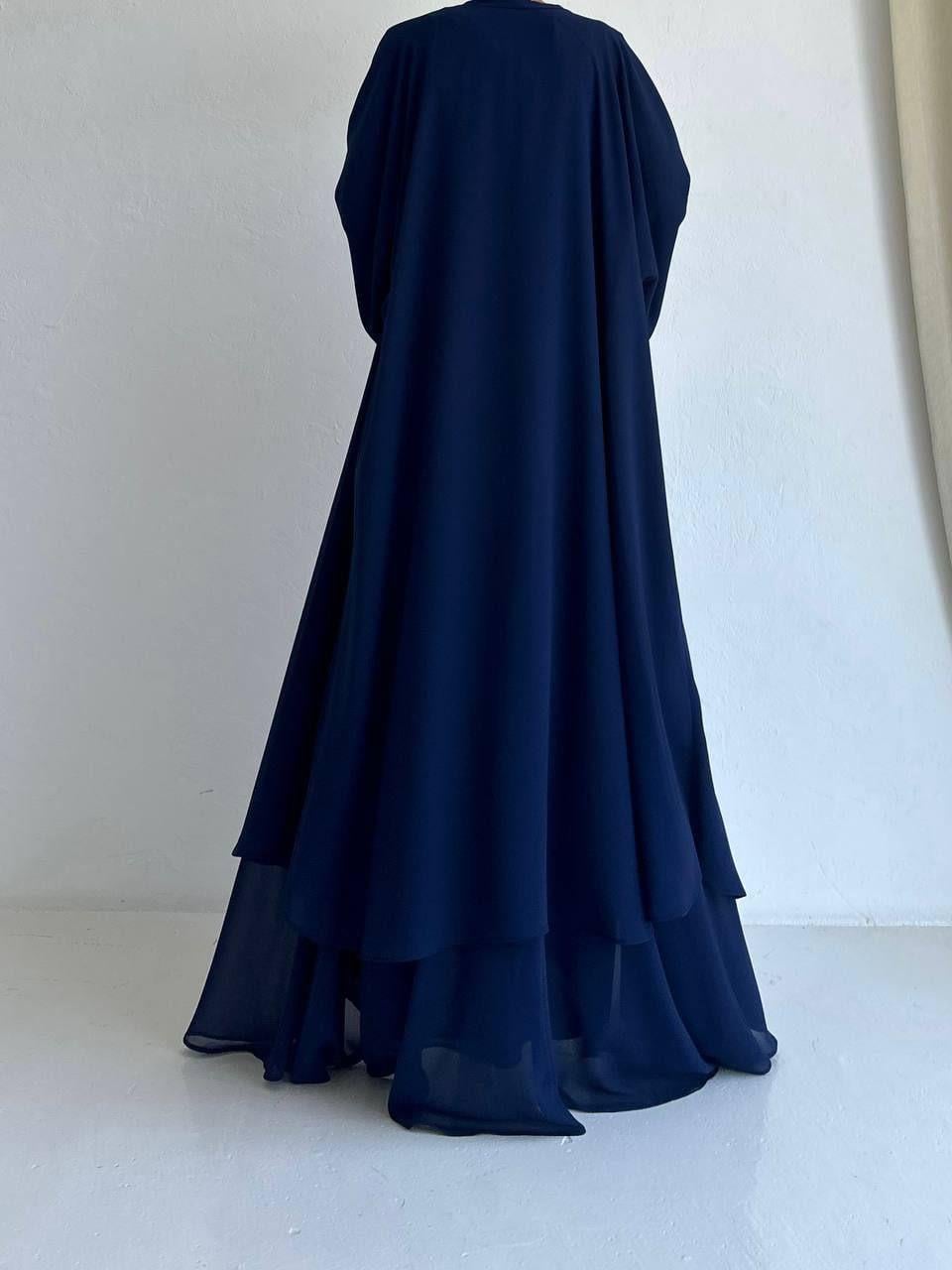Lacivert Anna Şifon Abaya Takım