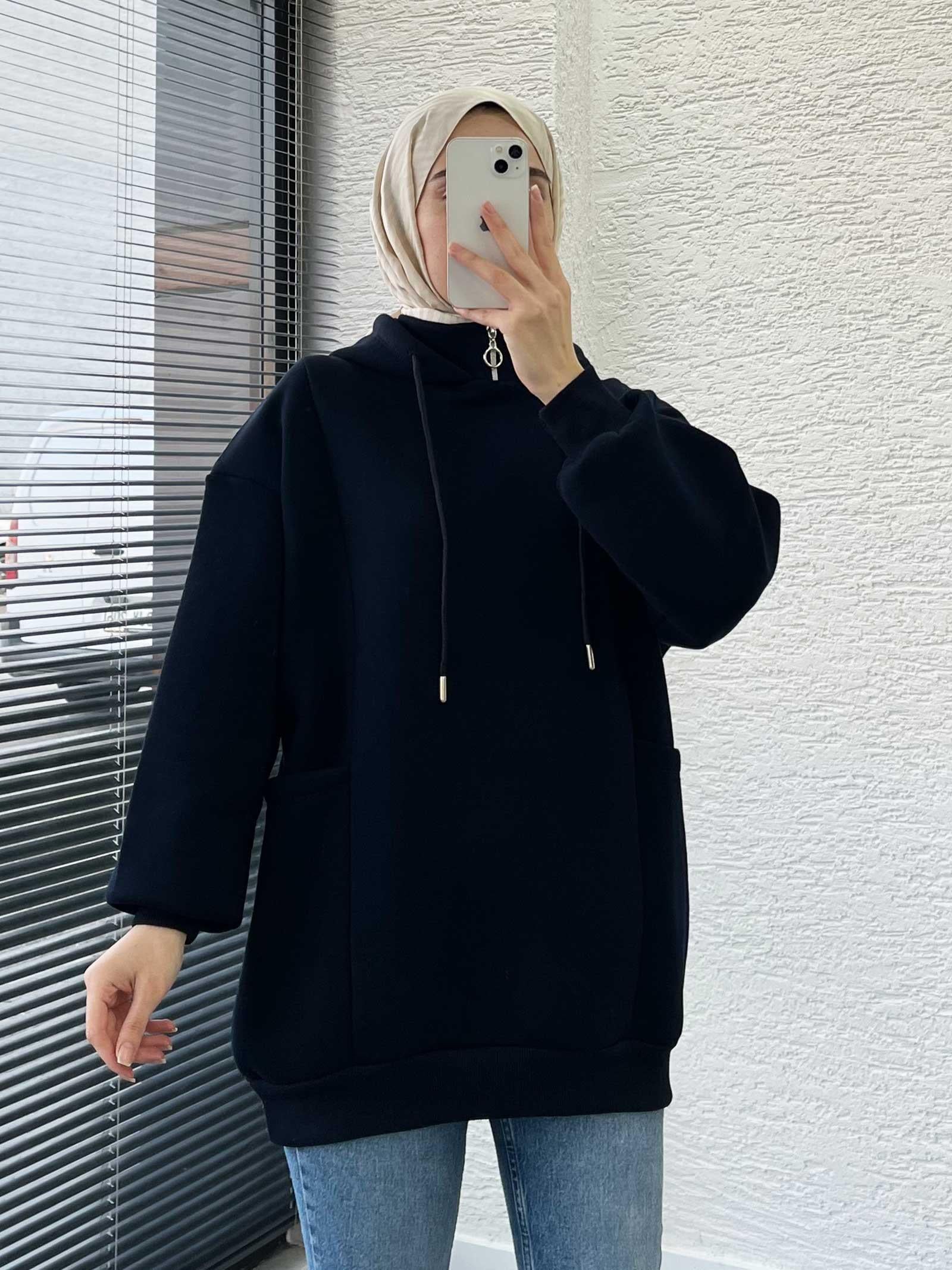 Lacivert Cepli Oversize Kadın Sweat