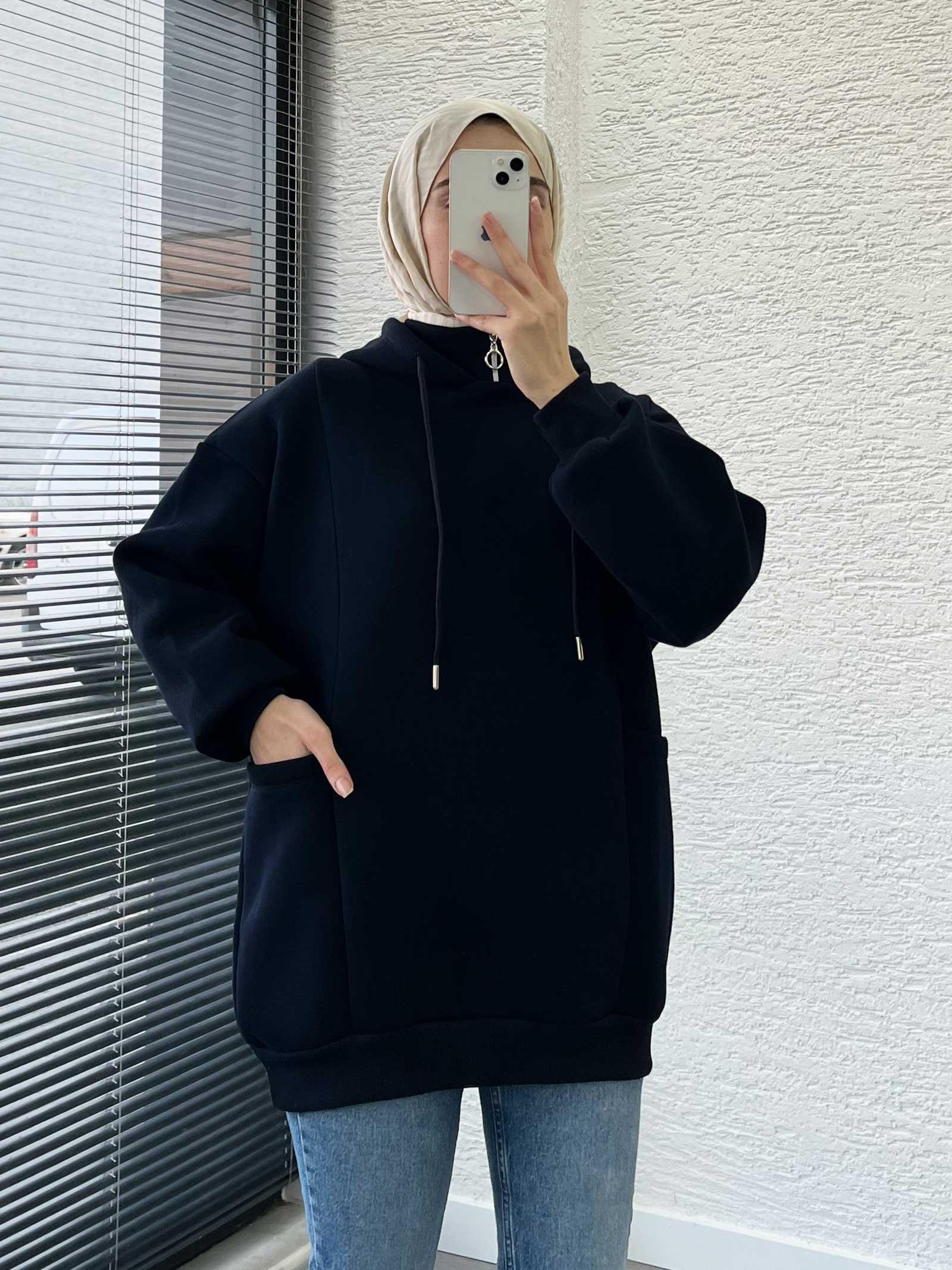 Lacivert Cepli Oversize Kadın Sweat