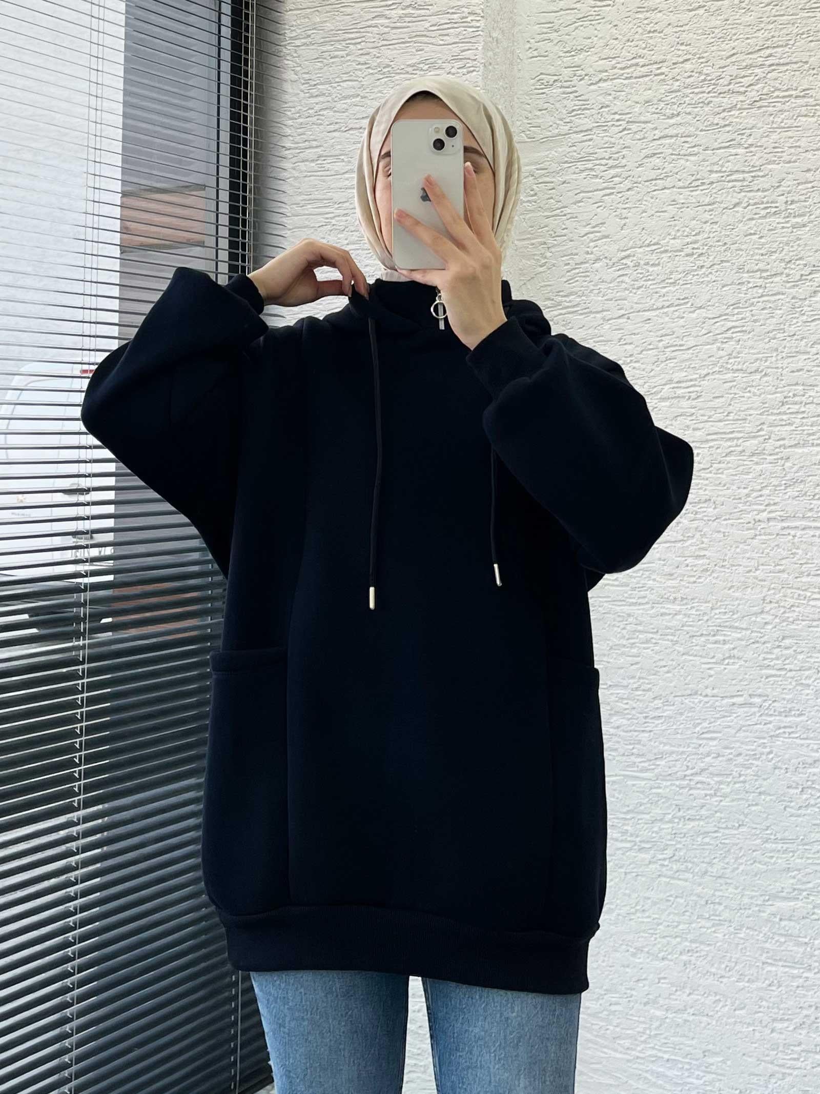 Lacivert Cepli Oversize Kadın Sweat