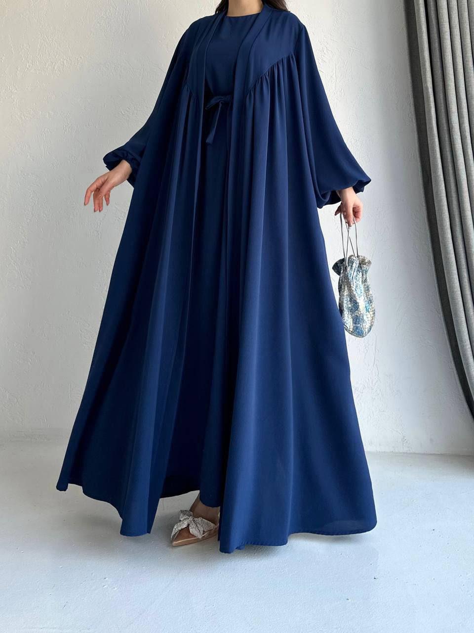 Lacivert Naz Abaya Takım 