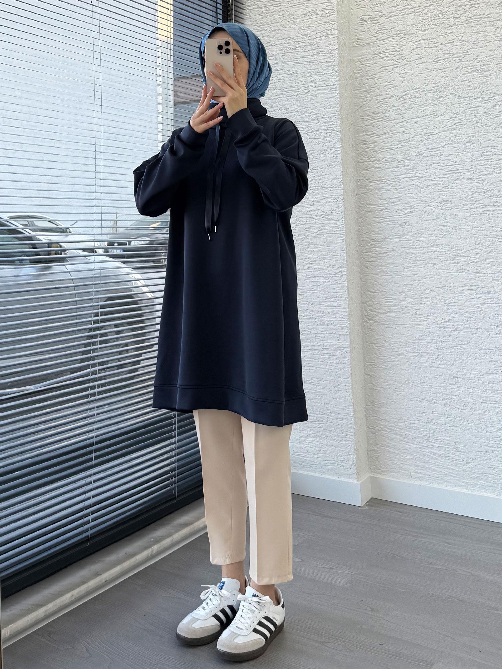 Lacivert Scuba Kumaş Tunik