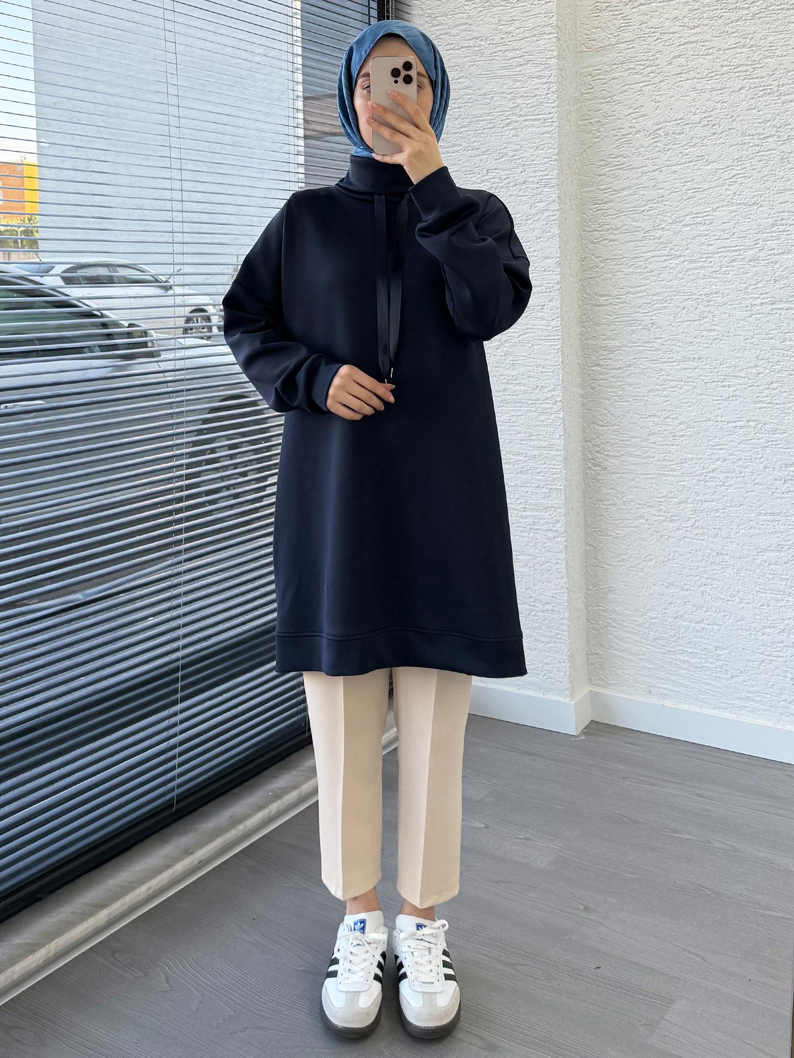 Lacivert Scuba Kumaş Tunik
