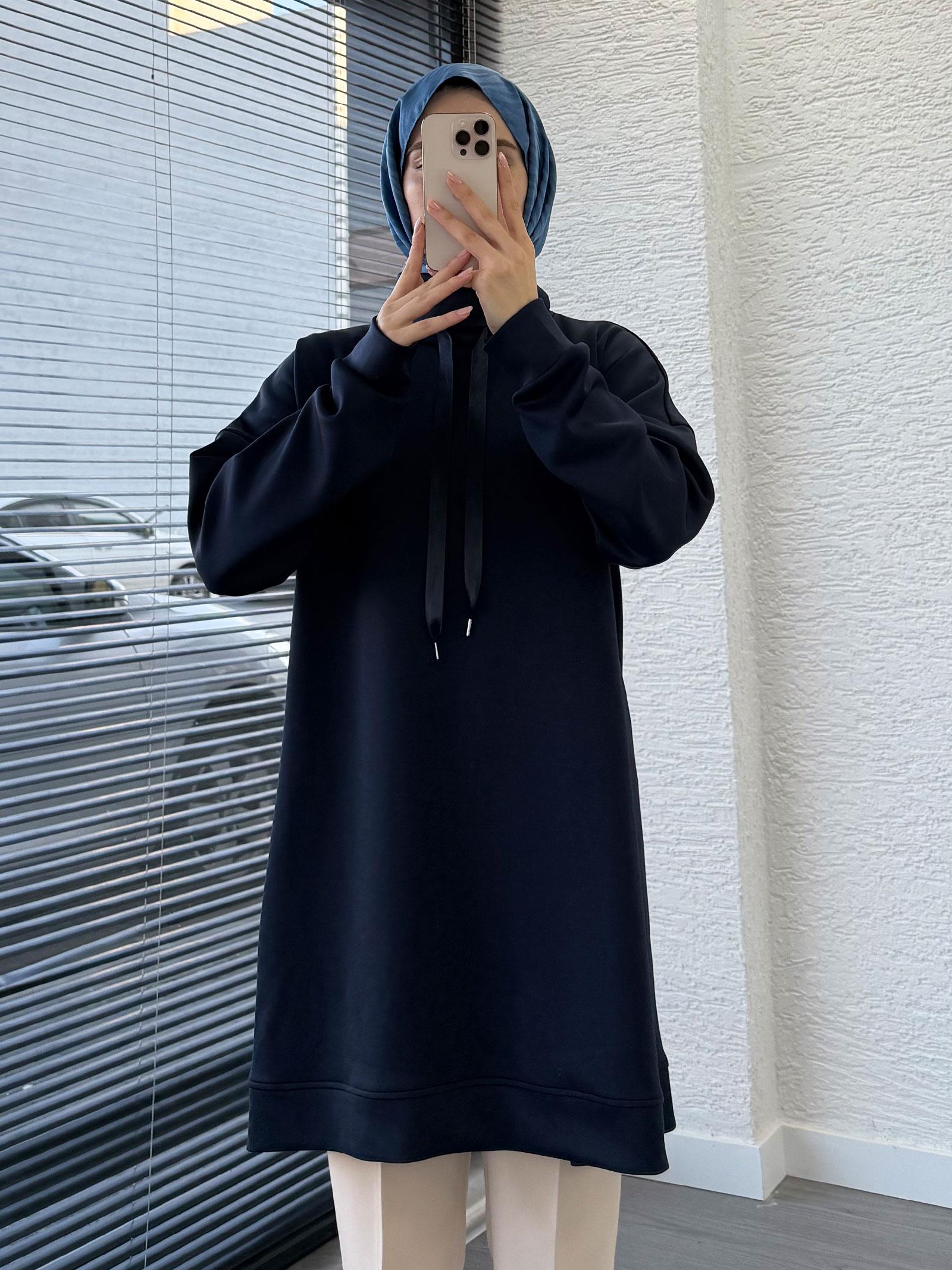 Lacivert Scuba Kumaş Tunik